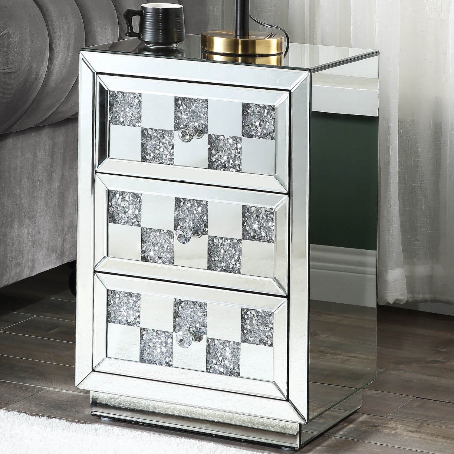 Noralie 97930 Mirrored/Faux Diamonds Accent Table/Nightstand
