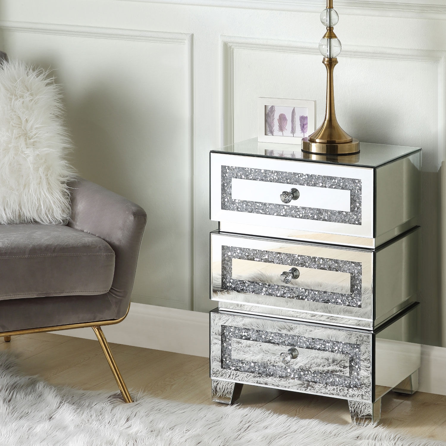 Noralie 97931 Mirrored/Faux Diamonds Accent Table/Nightstand