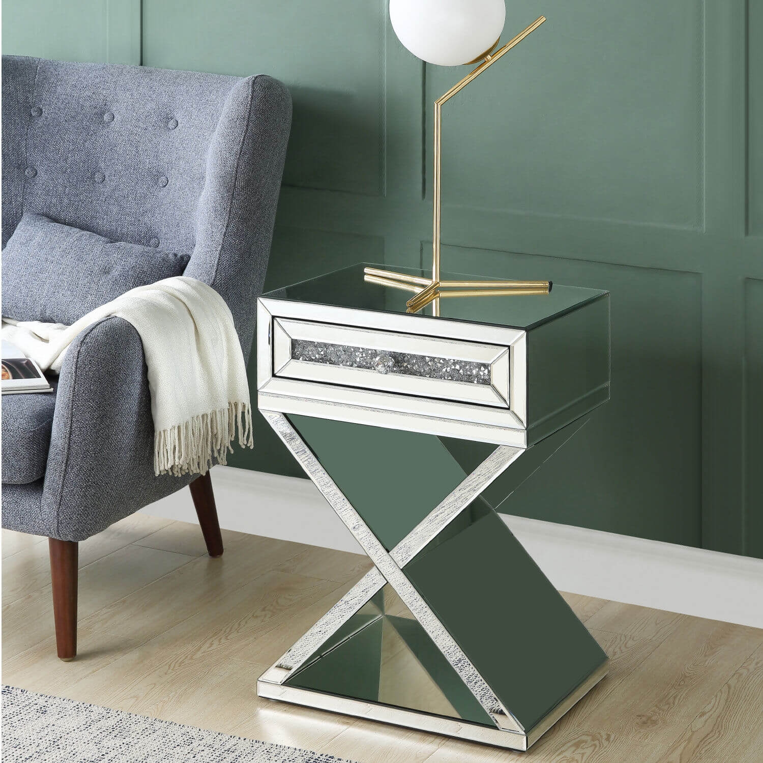 Noralie 97932 Mirrored/Faux Diamonds Accent Table