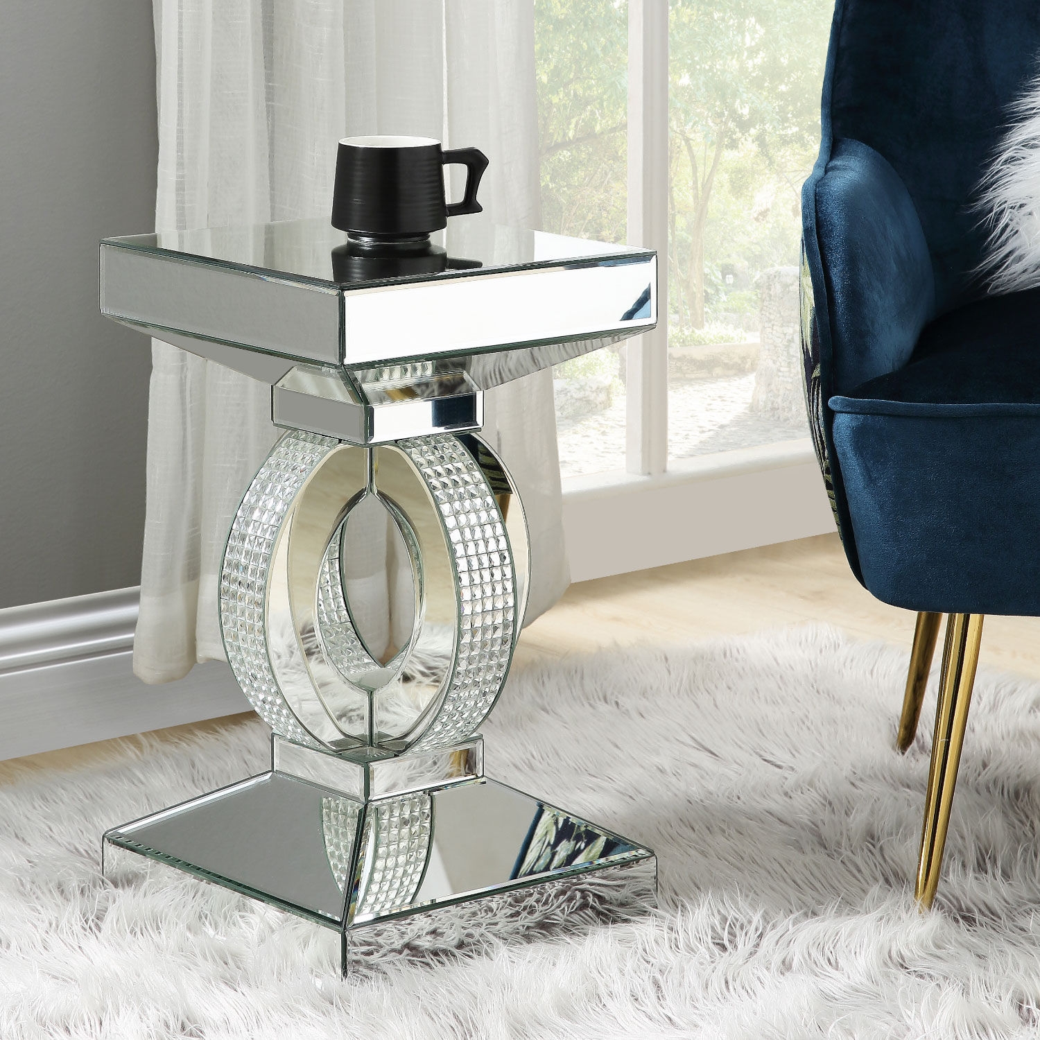 Ornat 97936 Mirrored/Faux Crystals Accent Table