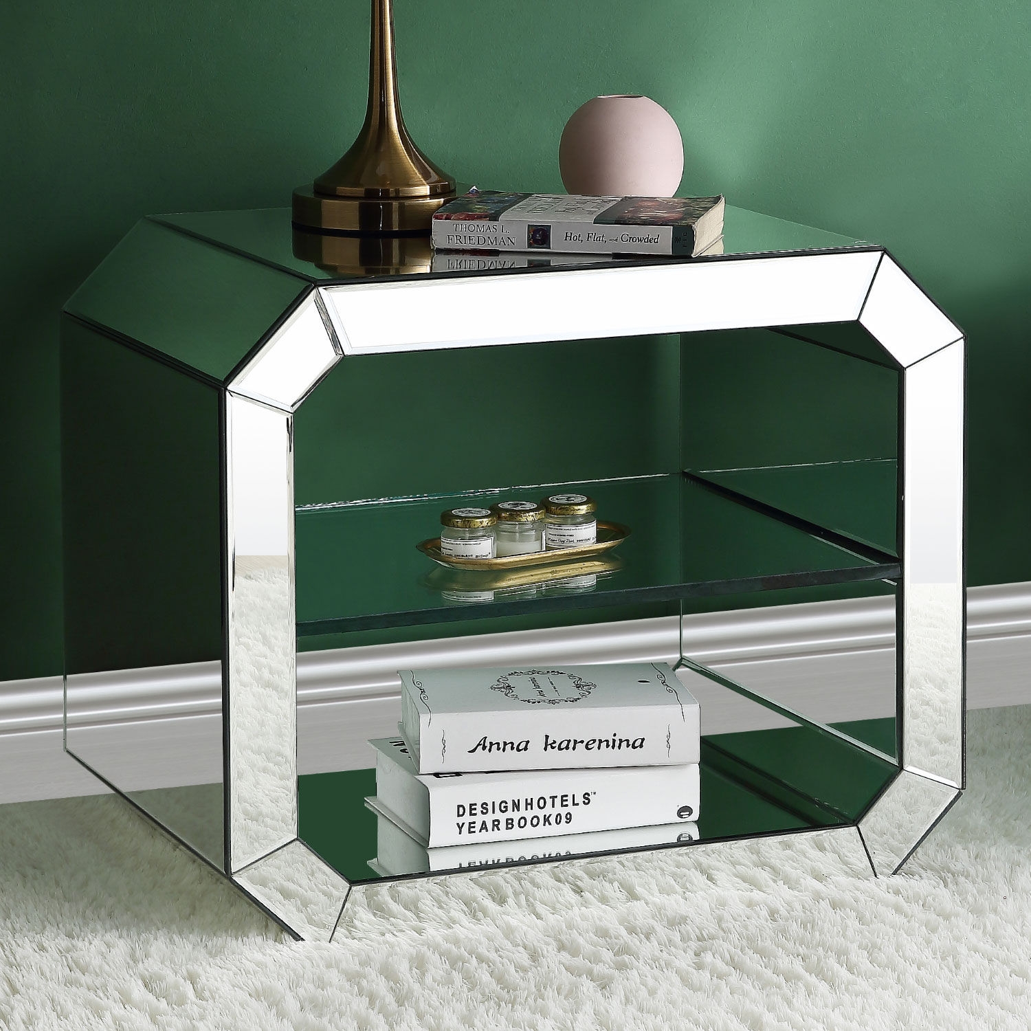 Meria 97938 Mirrored/Glass Accent Table