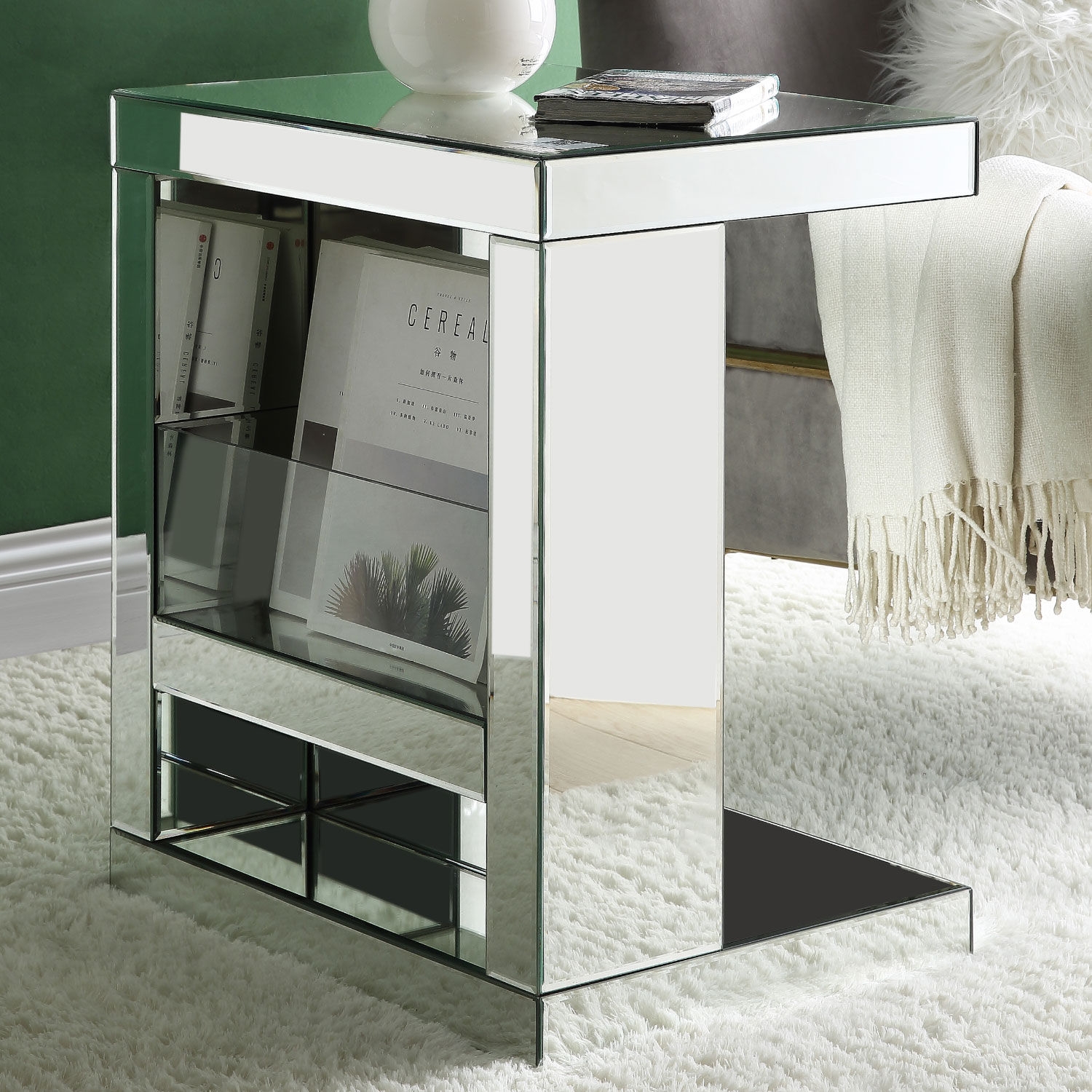 Meria 97939 Mirrored/Glass Accent Table