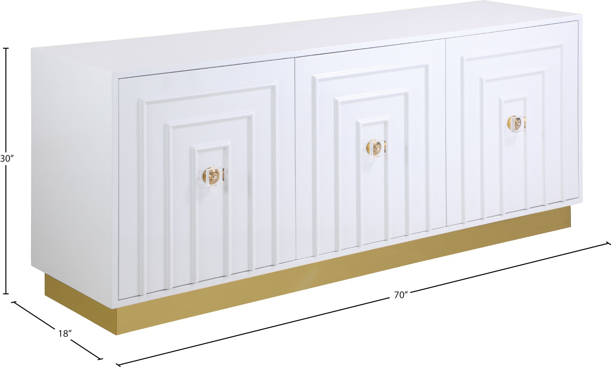 Cosmopolitan 3-Door Wood Veneer Lacquer Sideboard with Gold Stainless Steel Base & Handles