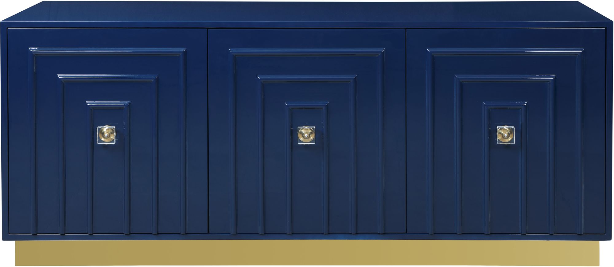 Cosmopolitan 3-Door Wood Veneer Lacquer Sideboard with Gold Stainless Steel Base & Handles
