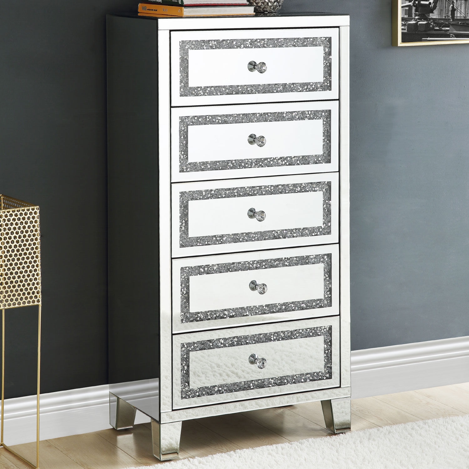 Noor 97945 Mirrored/Faux Diamonds Cabinet/Chest