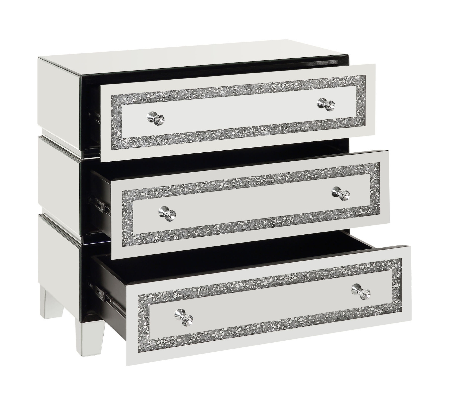 Noor Mirrored/Faux Diamonds Cabinet w/3 Drawers