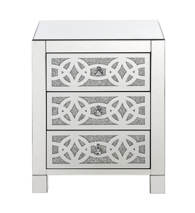 Noralie 97947 Mirrored/Faux Diamonds Accent Table/Nightstand