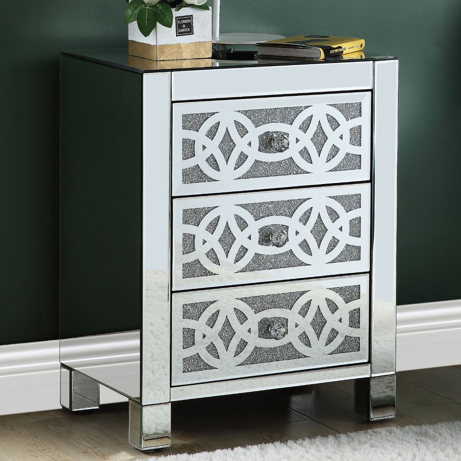 Noralie 97947 Mirrored/Faux Diamonds Accent Table/Nightstand