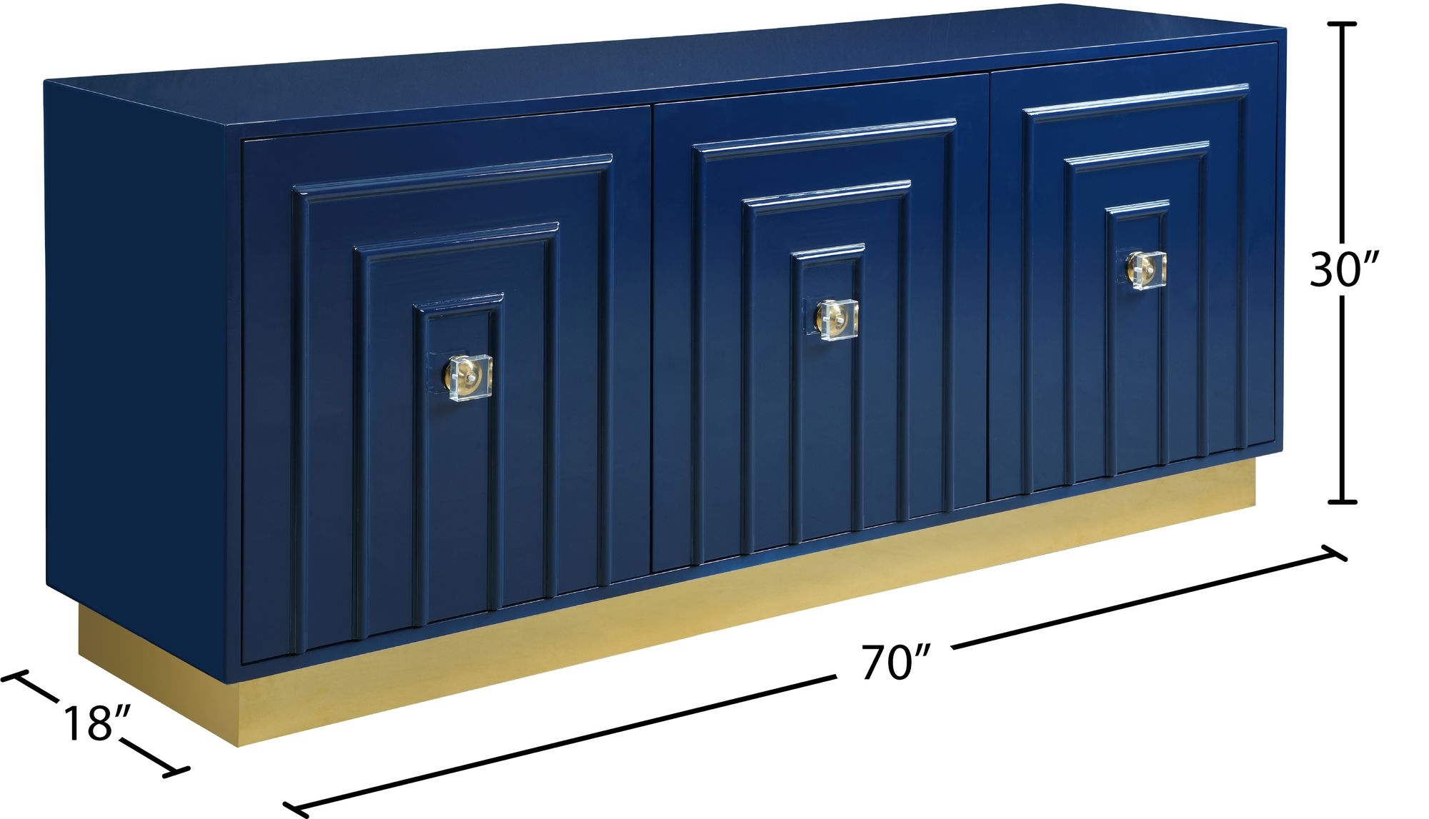 Cosmopolitan 3-Door Wood Veneer Lacquer Sideboard with Gold Stainless Steel Base & Handles