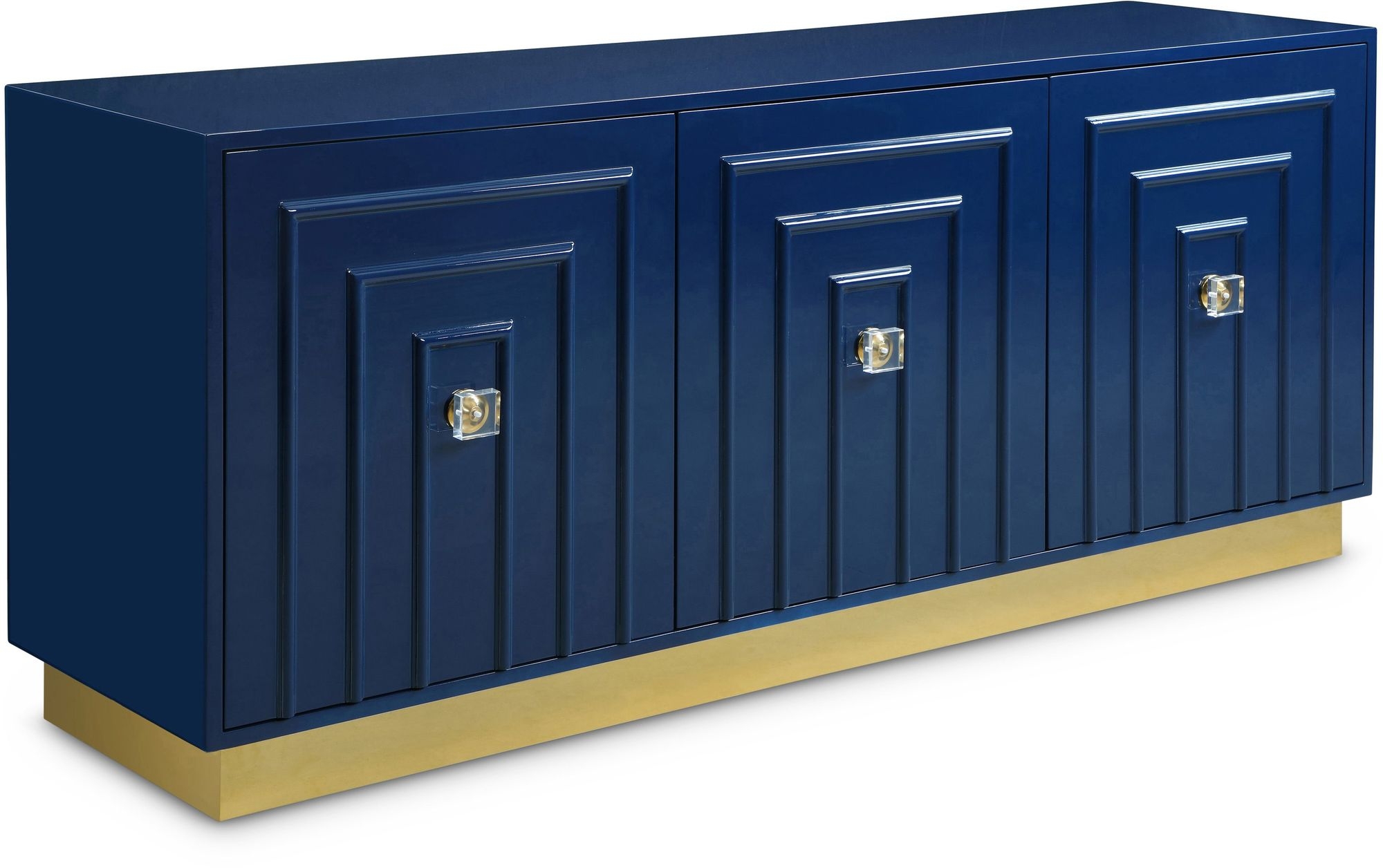 Cosmopolitan 3-Door Wood Veneer Lacquer Sideboard with Gold Stainless Steel Base & Handles
