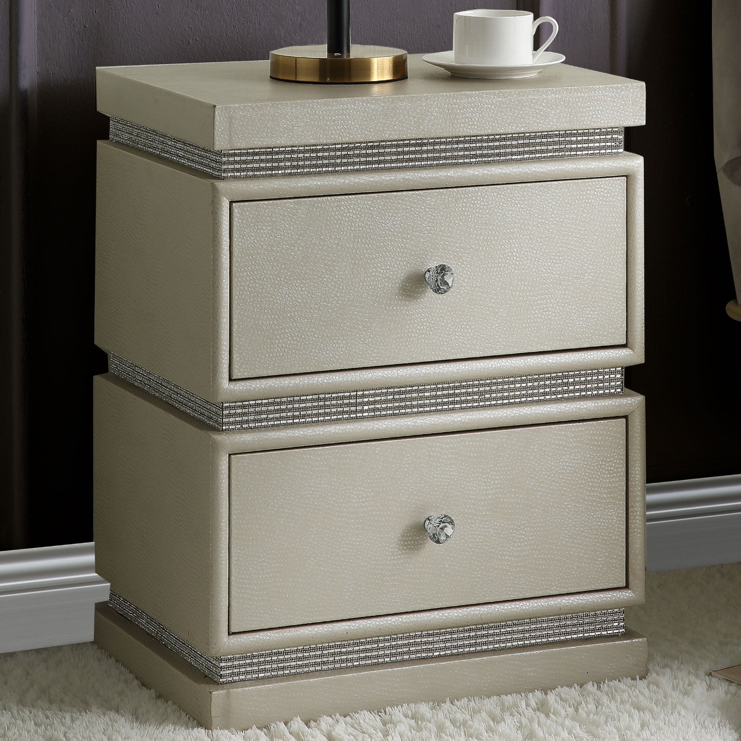 Lotus 88054 PU/Faux Crystals Accent Table