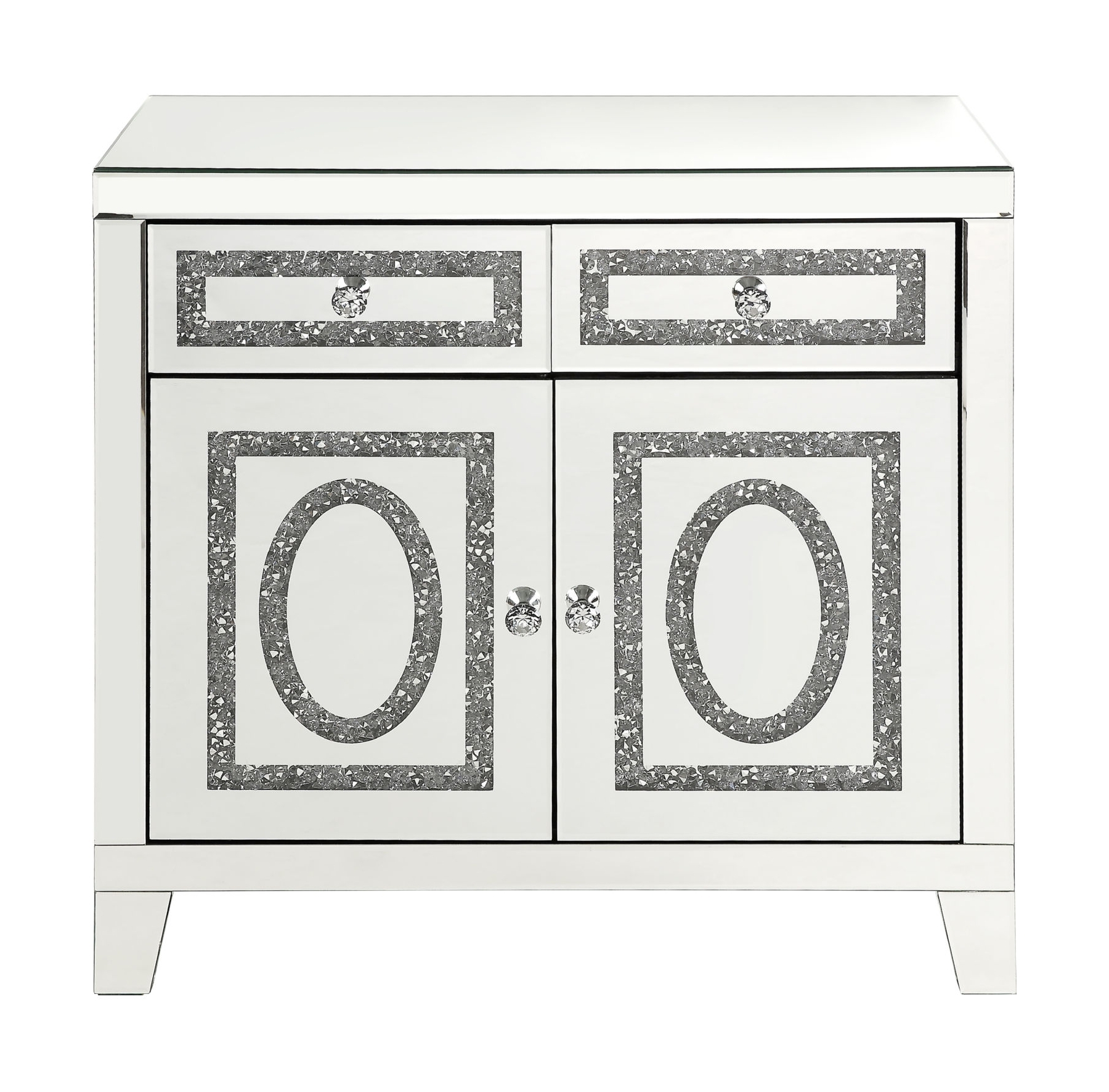 Noralie Mirrored/Faux Diamonds Cabinet w/2 Drawers & 2 Doors