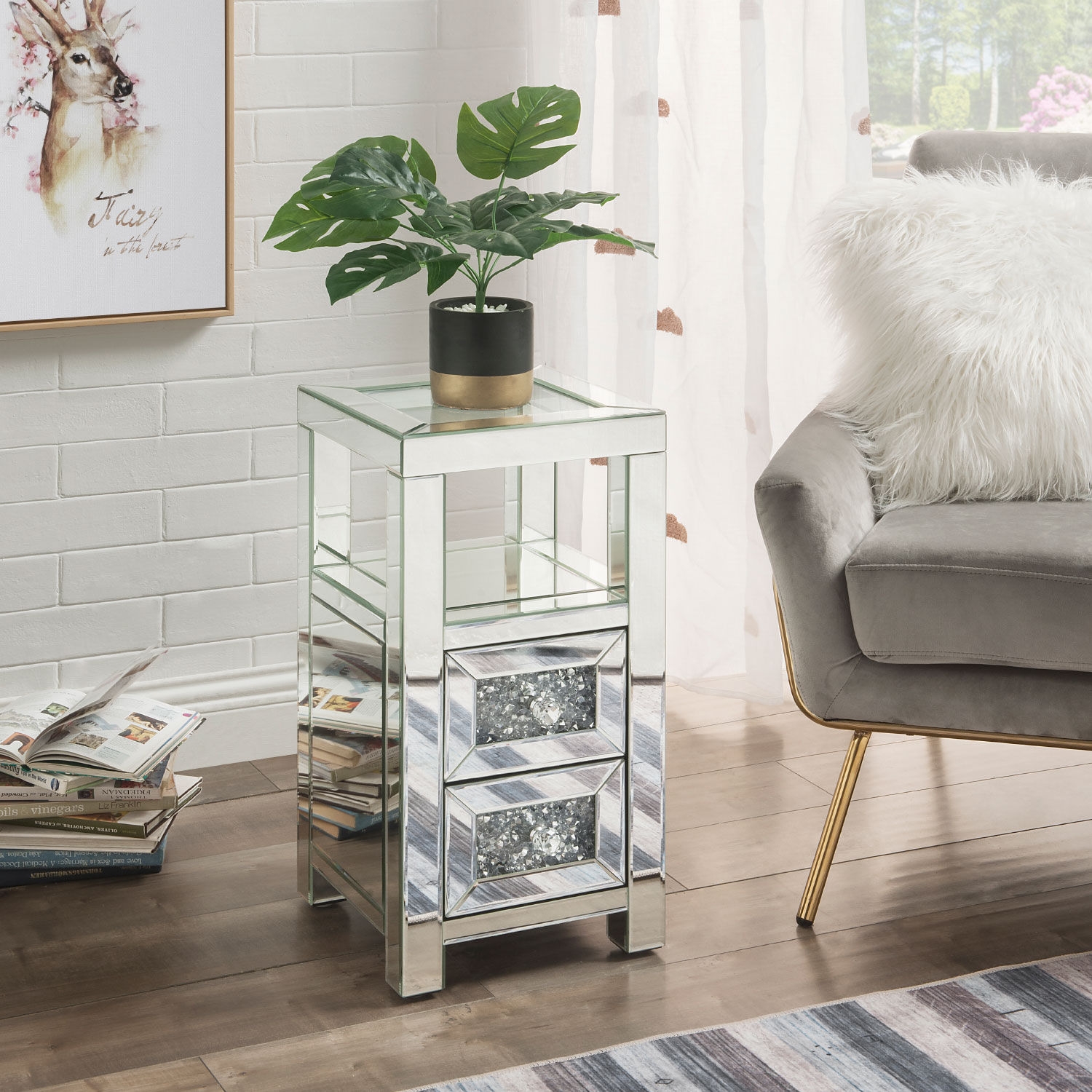 Noralie 97956 Mirrored/Faux Diamonds Accent Table