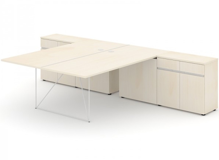 Air 78.7" Office 2-Desk Bench w/Extended Top, Cable Ports & 2 Cabinets