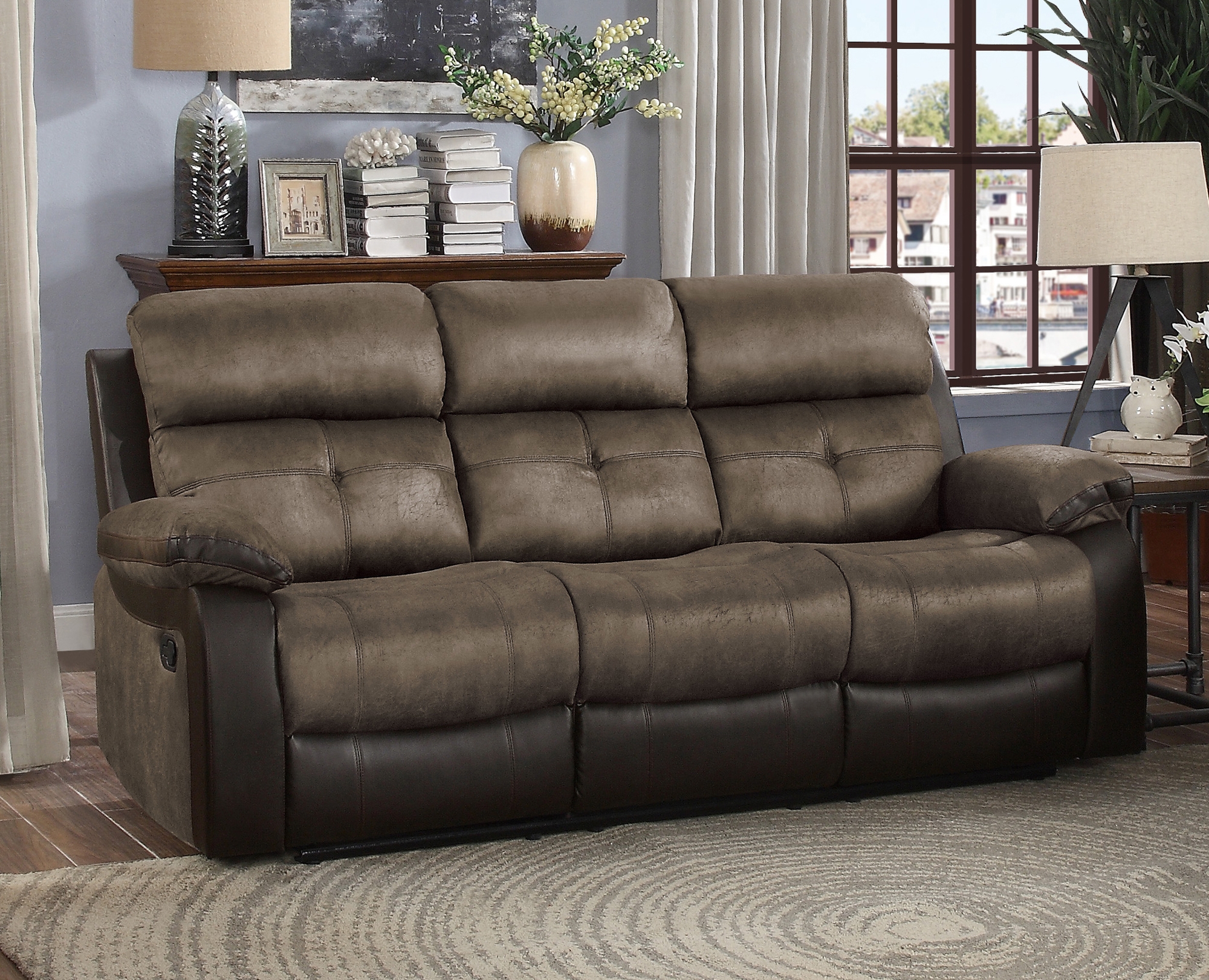 Acadia Microfiber/Bi-Cast Vinyl Double Reclining Sofa