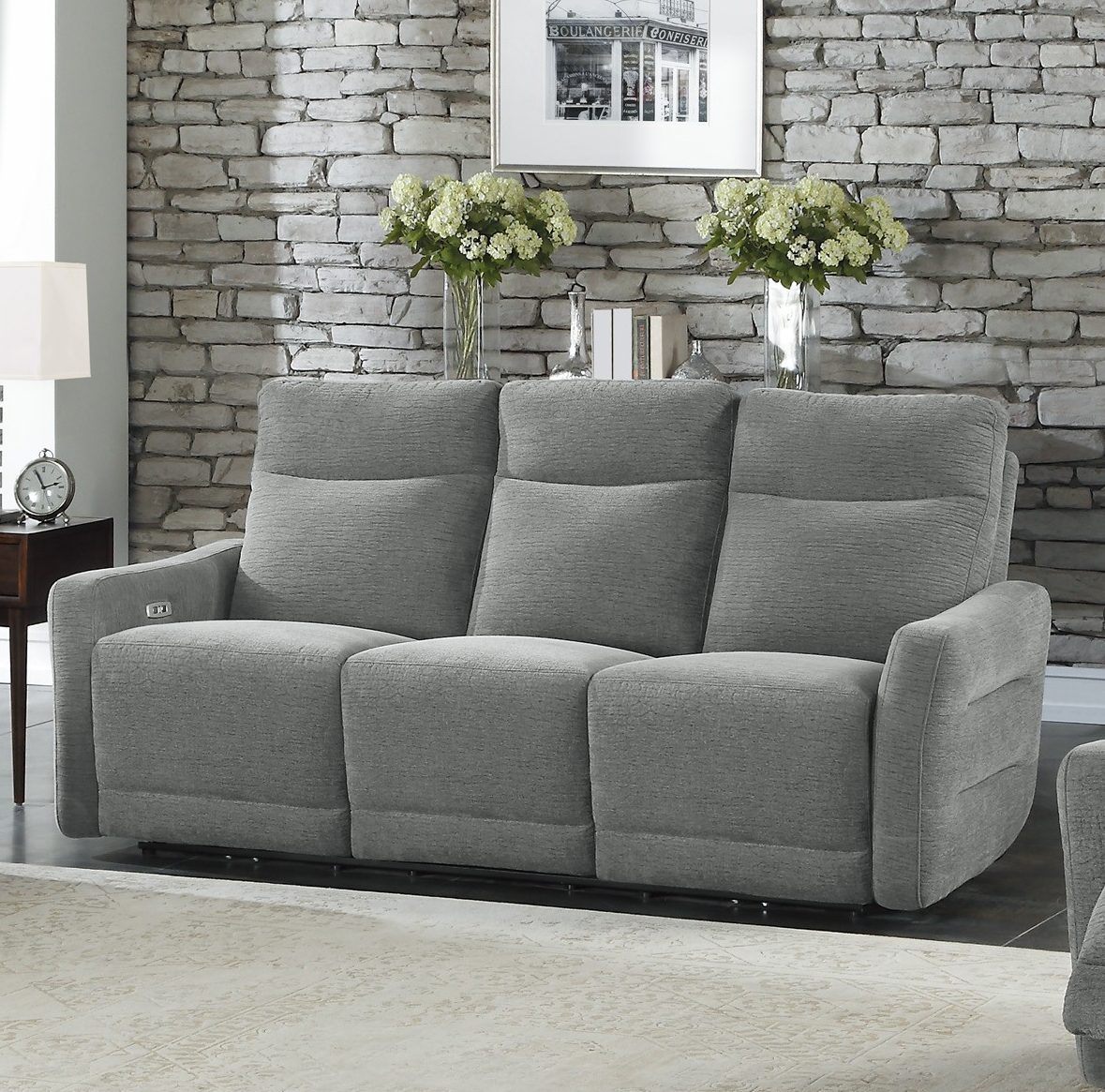 Edition Chenille Fabric Power Double Lay Flat Reclining Sofa