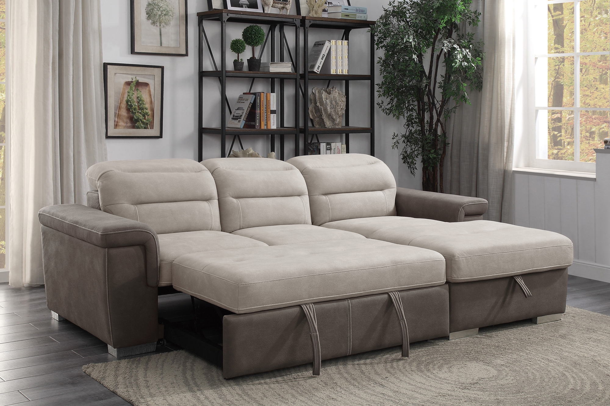 Alfio Microfiber Sectional with Pull-out Bed and Hidden Storage