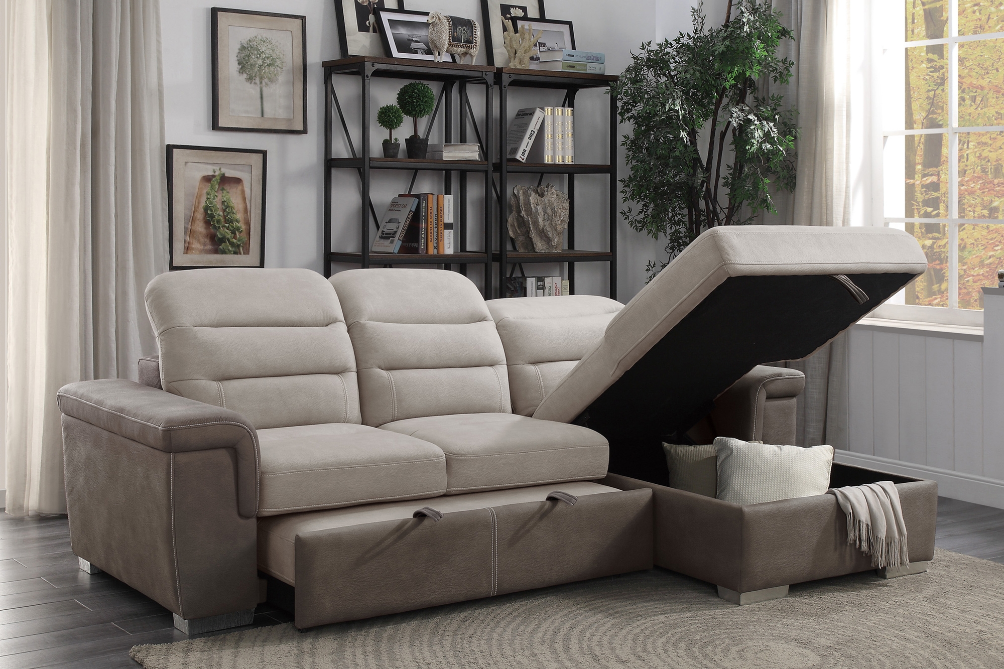 Alfio Microfiber Sectional with Pull-out Bed and Hidden Storage