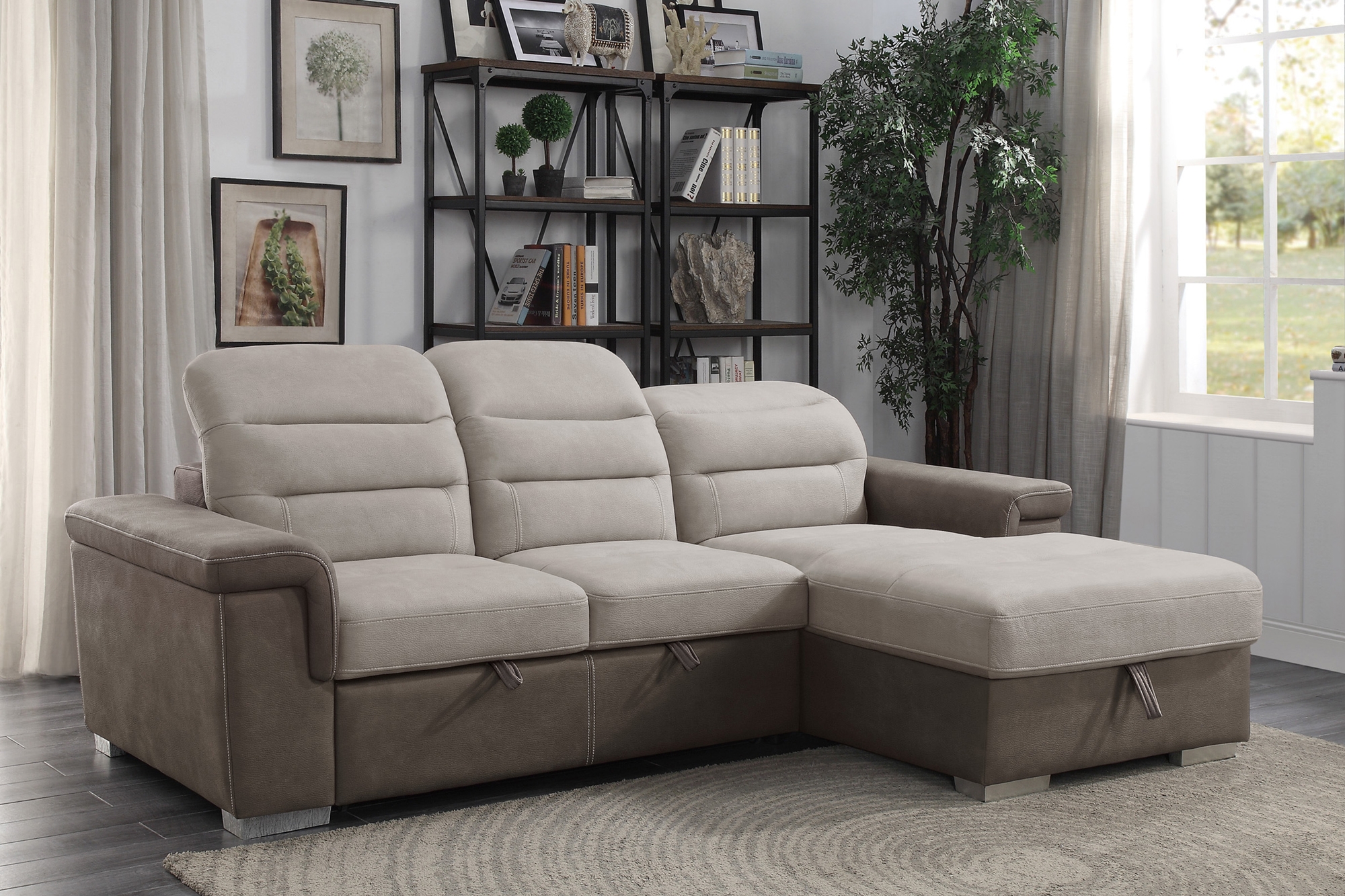 Alfio Microfiber Sectional with Pull-out Bed and Hidden Storage