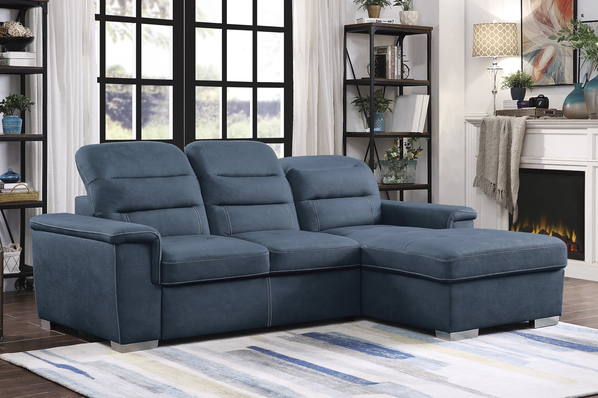 Alfio Microfiber Sectional with Pull-out Bed and Hidden Storage