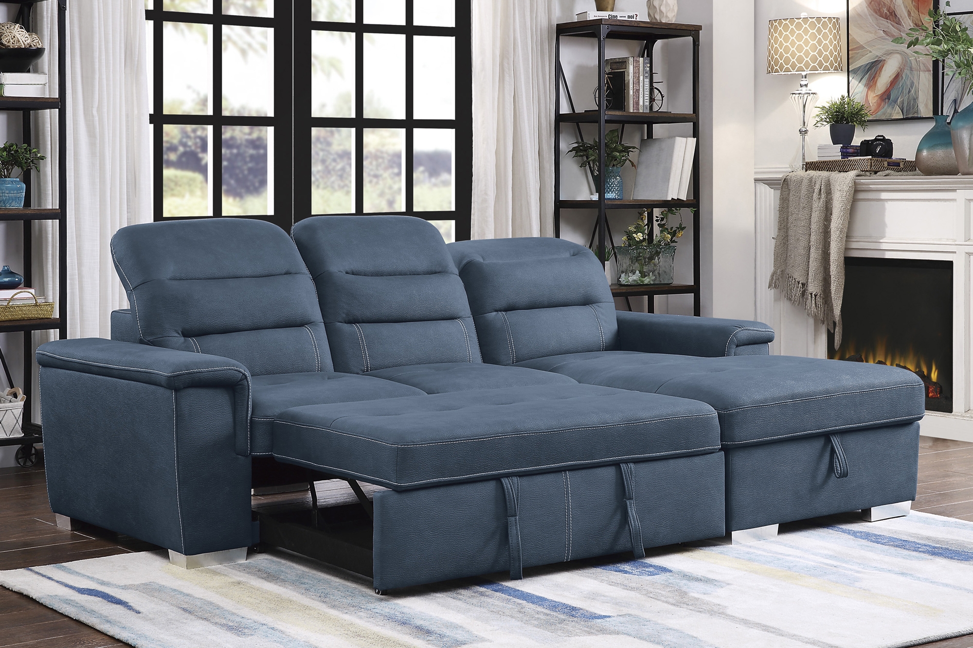 Alfio Microfiber Sectional with Pull-out Bed and Hidden Storage