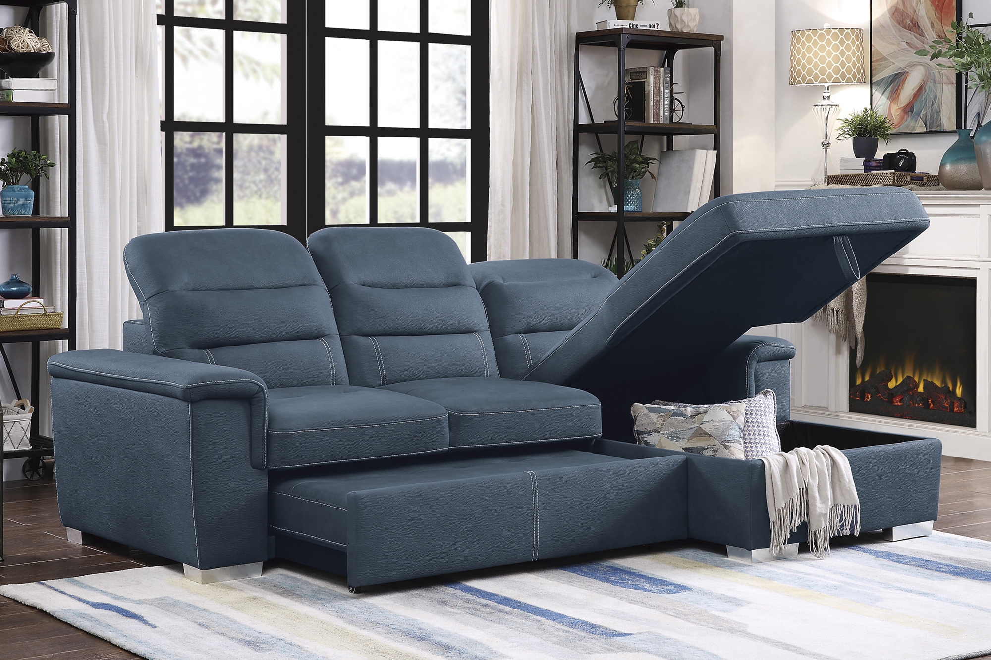 Alfio Microfiber Sectional with Pull-out Bed and Hidden Storage