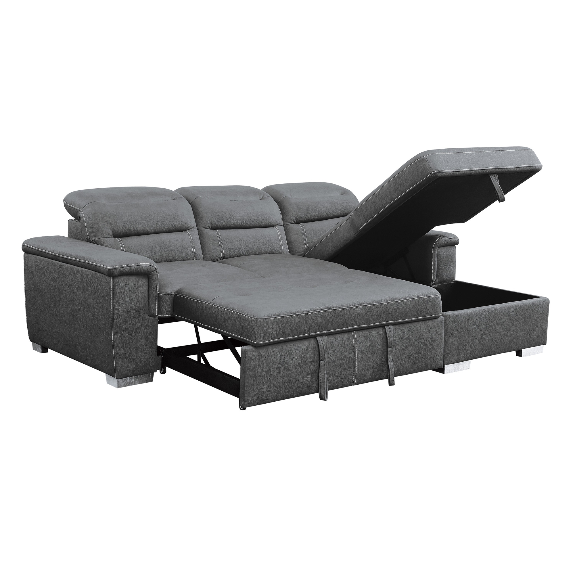 Alfio Microfiber Sectional with Pull-out Bed and Hidden Storage