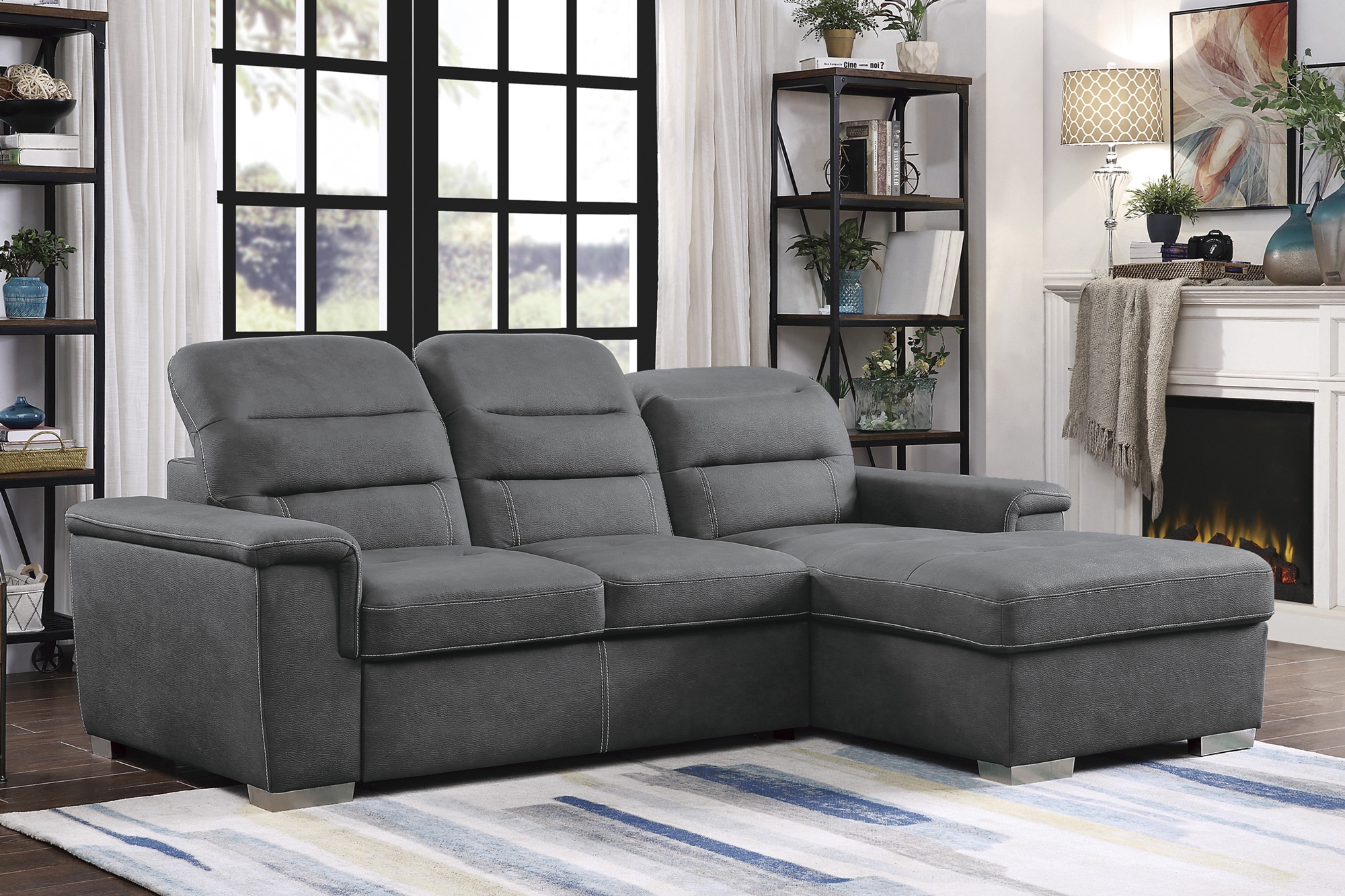 Alfio Microfiber Sectional with Pull-out Bed and Hidden Storage