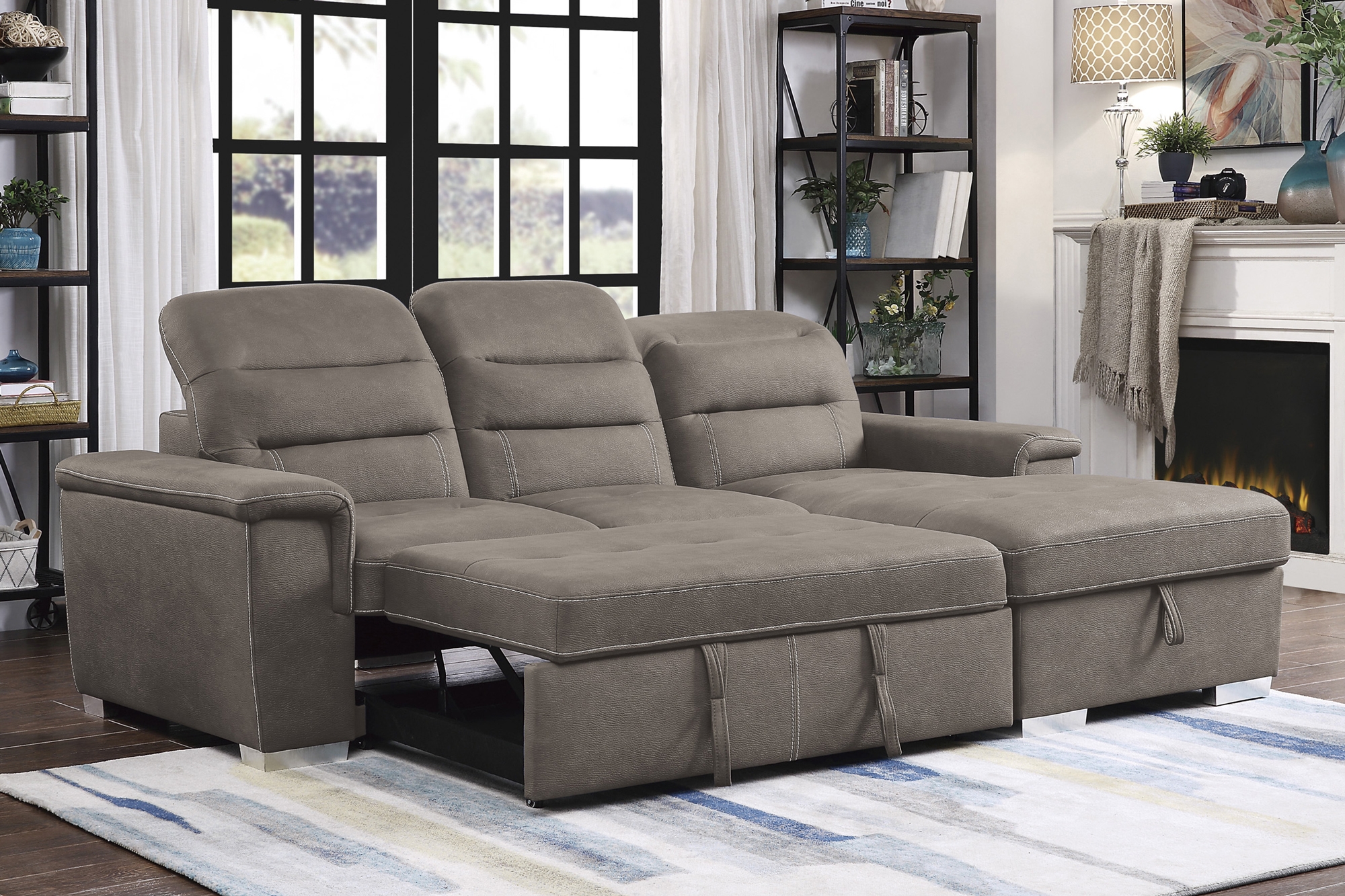 Alfio Microfiber Sectional with Pull-out Bed and Hidden Storage