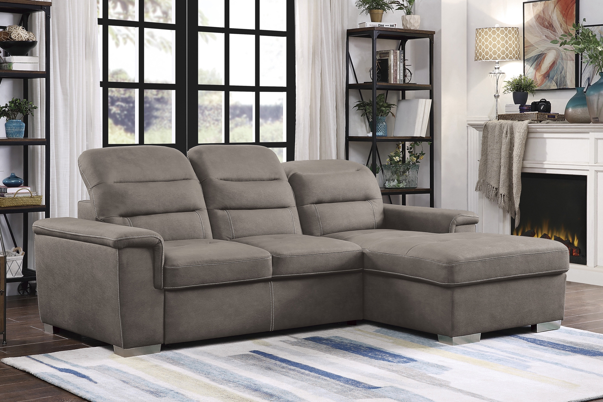 Alfio Microfiber Sectional with Pull-out Bed and Hidden Storage