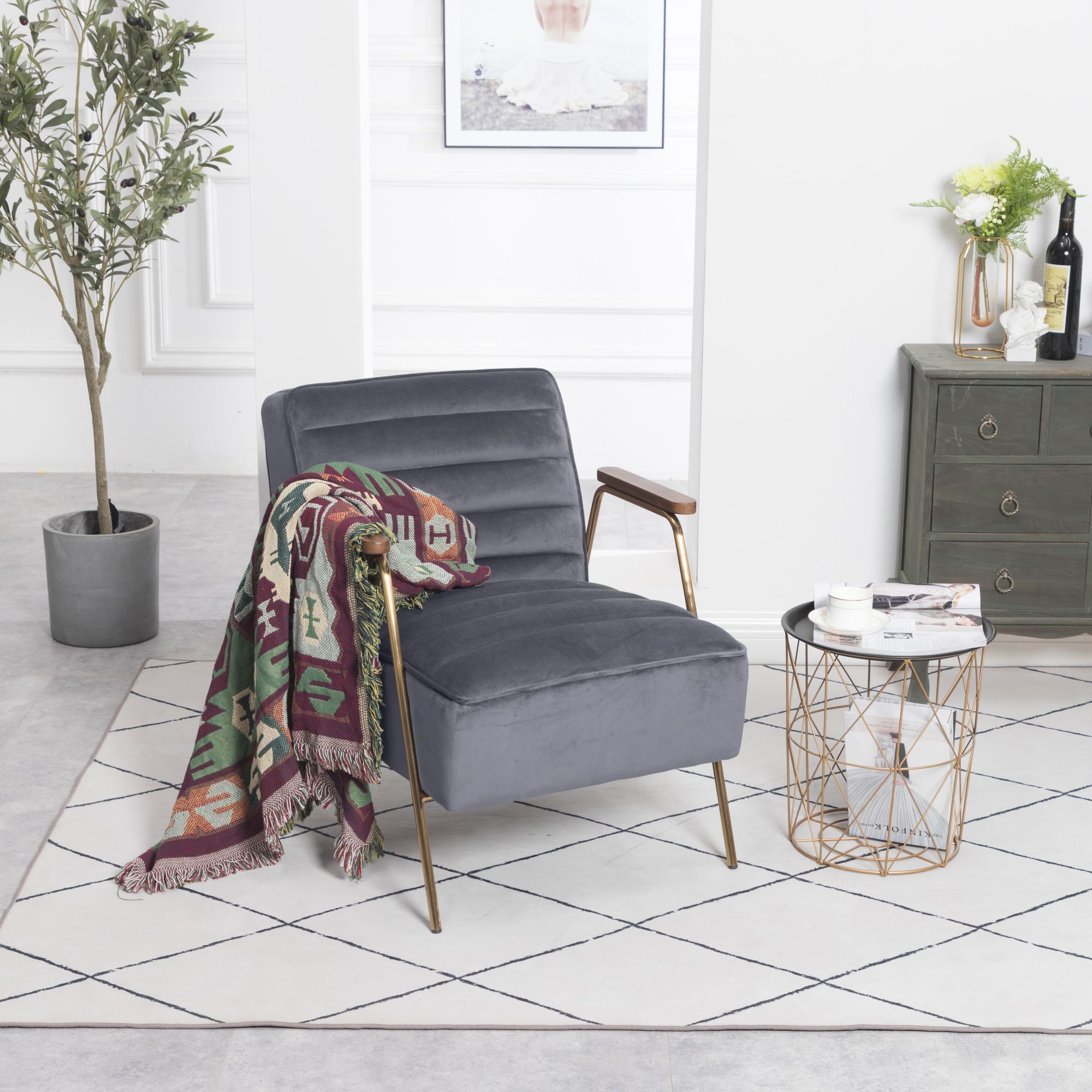 Woodford Velvet Accent Chair