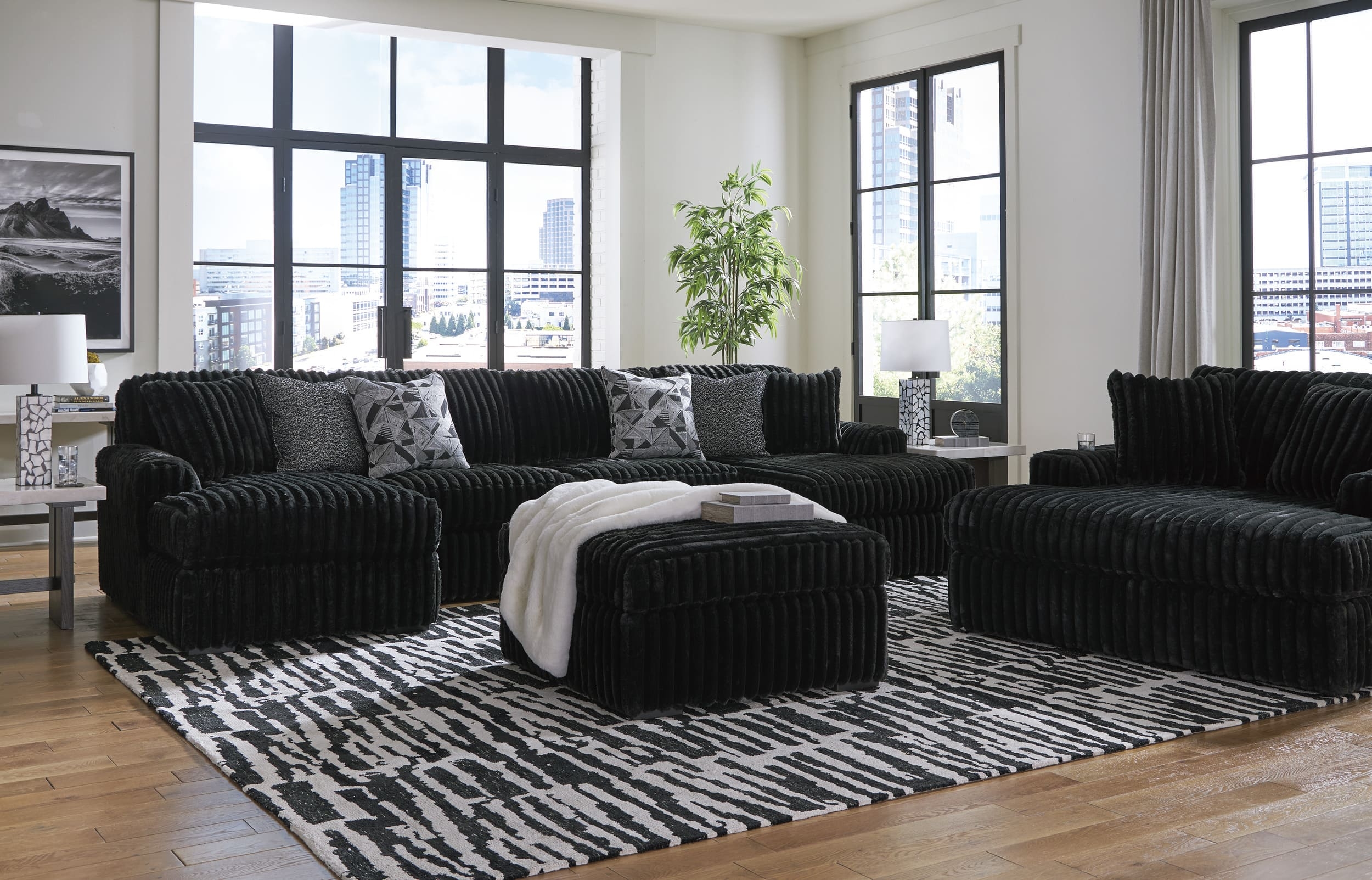Midnight-Madness 3-Piece Polyester U-Shaped Sectional Sofa