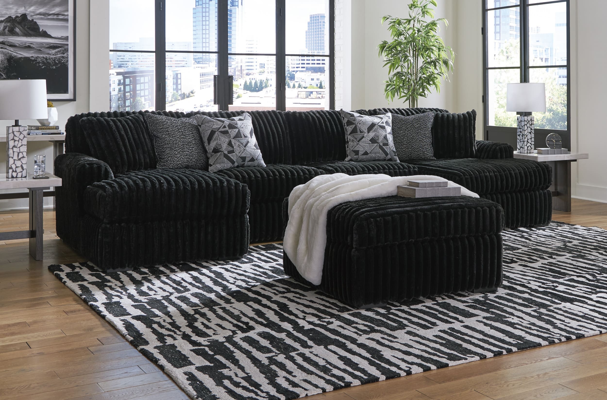 Midnight-Madness 3-Piece Polyester U-Shaped Sectional Sofa