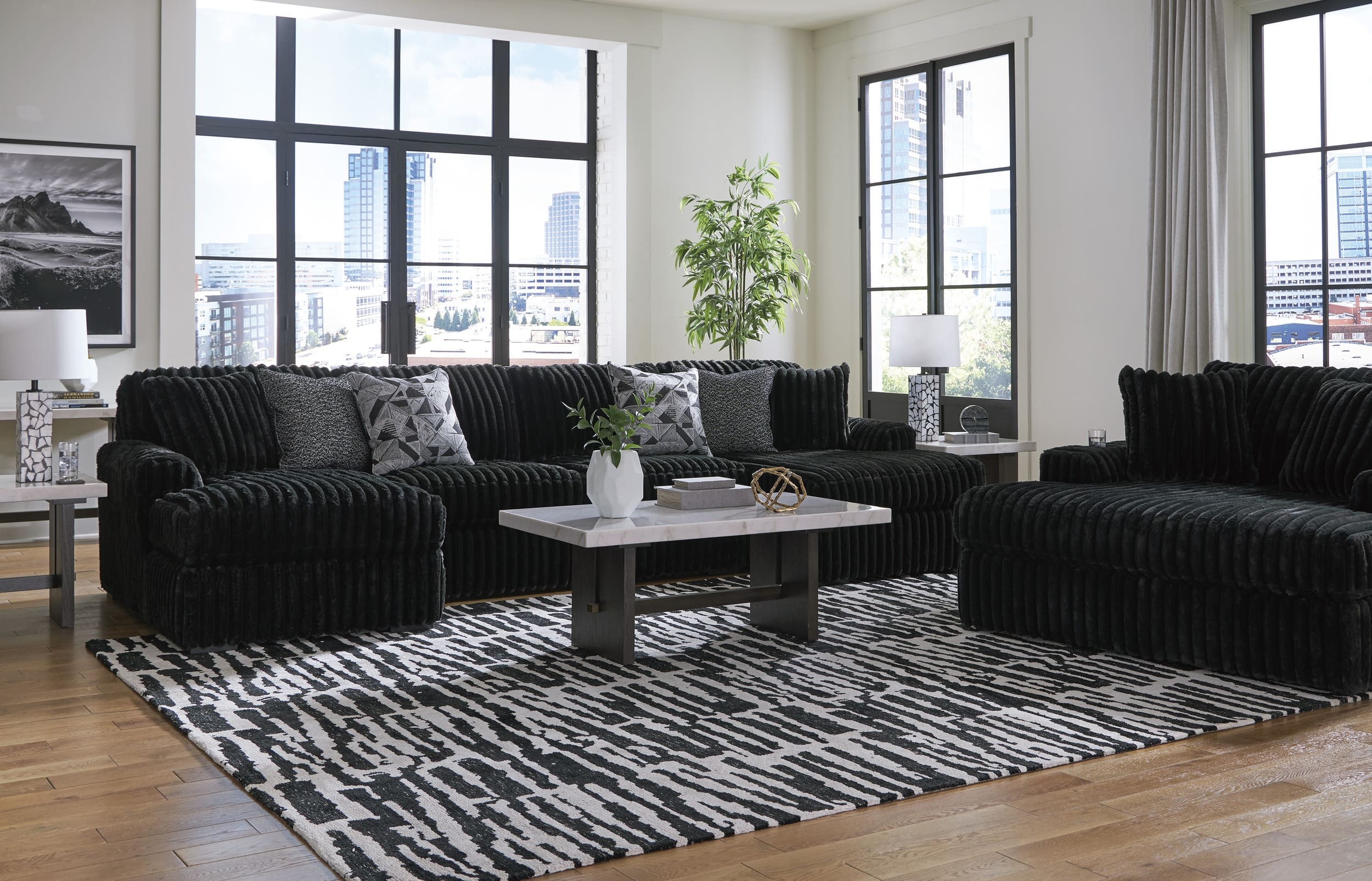 Midnight-Madness 3-Piece Polyester U-Shaped Sectional Sofa