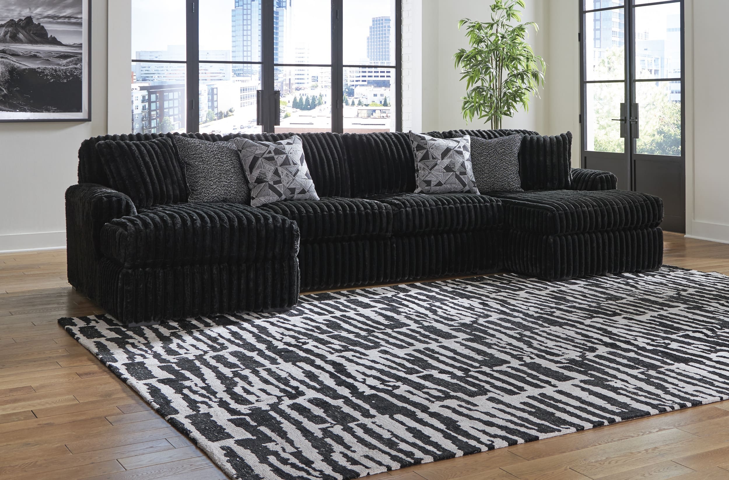 Midnight-Madness 3-Piece Polyester U-Shaped Sectional Sofa