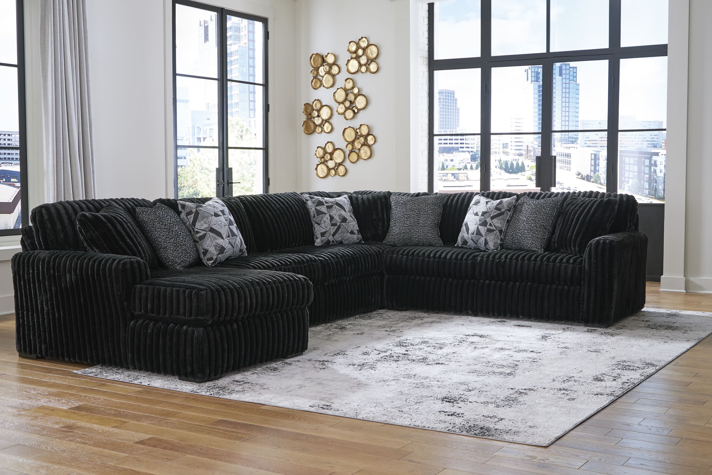 Midnight-Madness 4-Piece Polyester U-Shaped Sectional Sofa w/Left Arm Chaise Facing