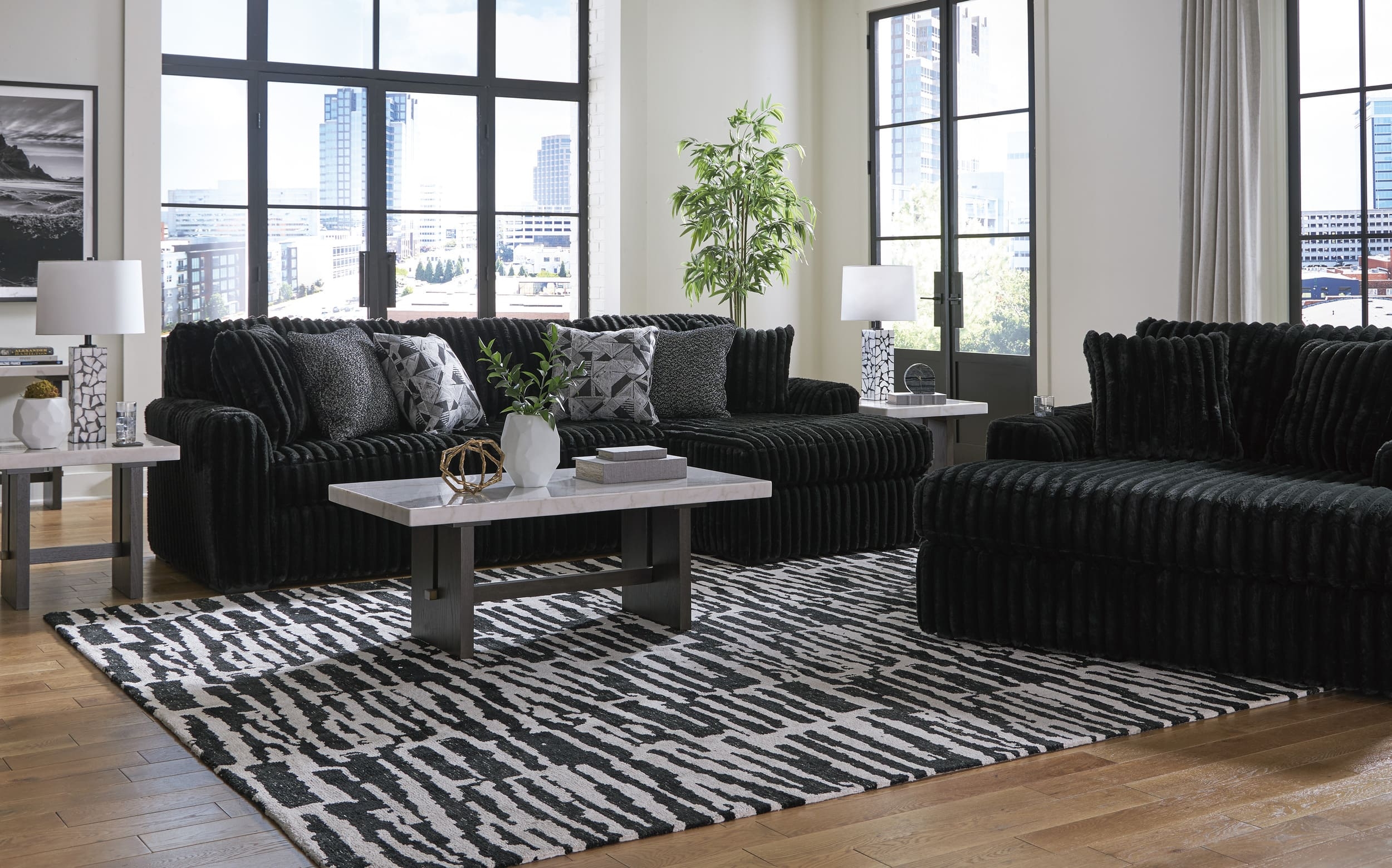 Midnight-Madness 2-Piece Polyester L-Shaped Sectional Sofa w/Right Arm Chaise Facing