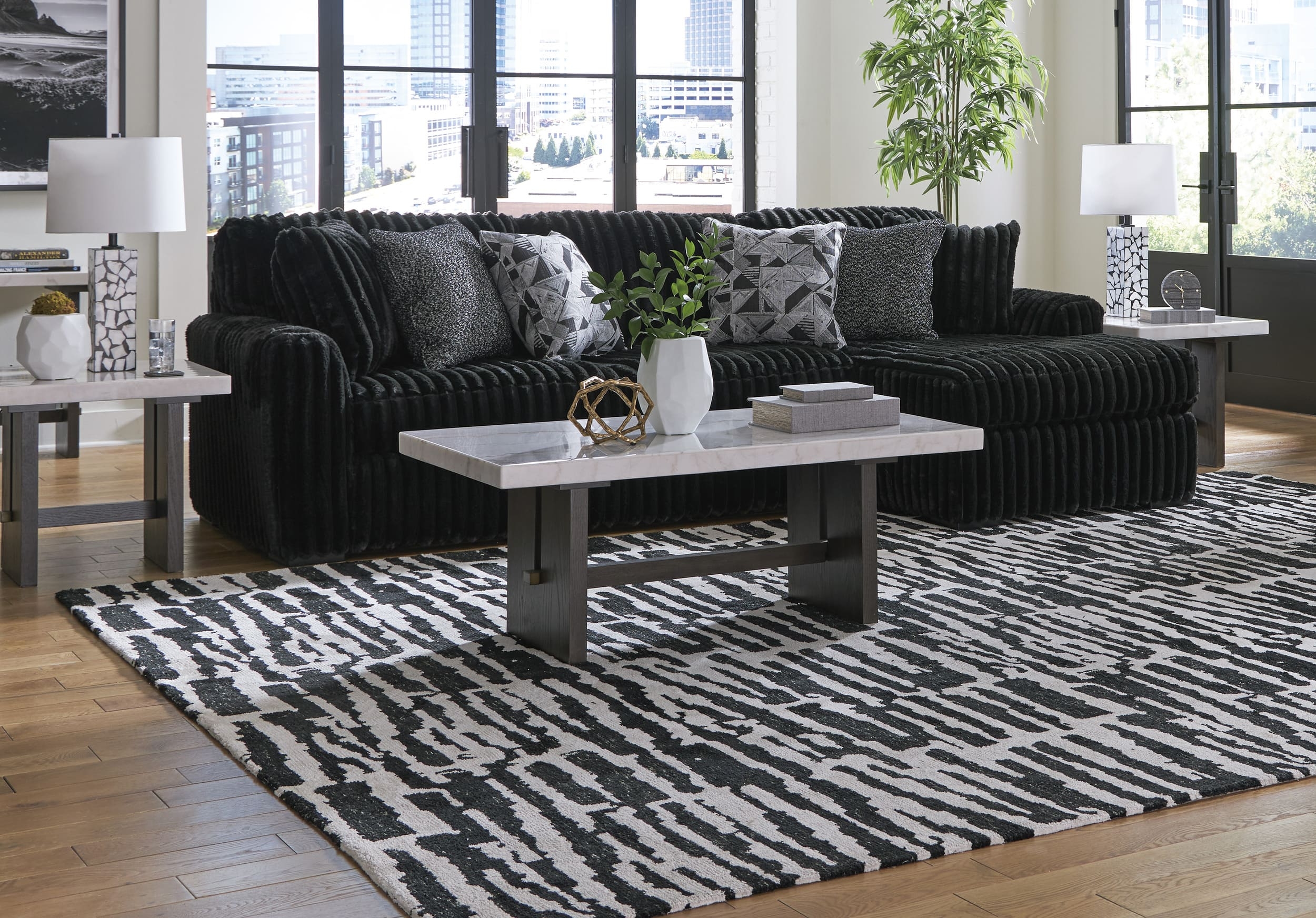 Midnight-Madness 2-Piece Polyester L-Shaped Sectional Sofa w/Right Arm Chaise Facing