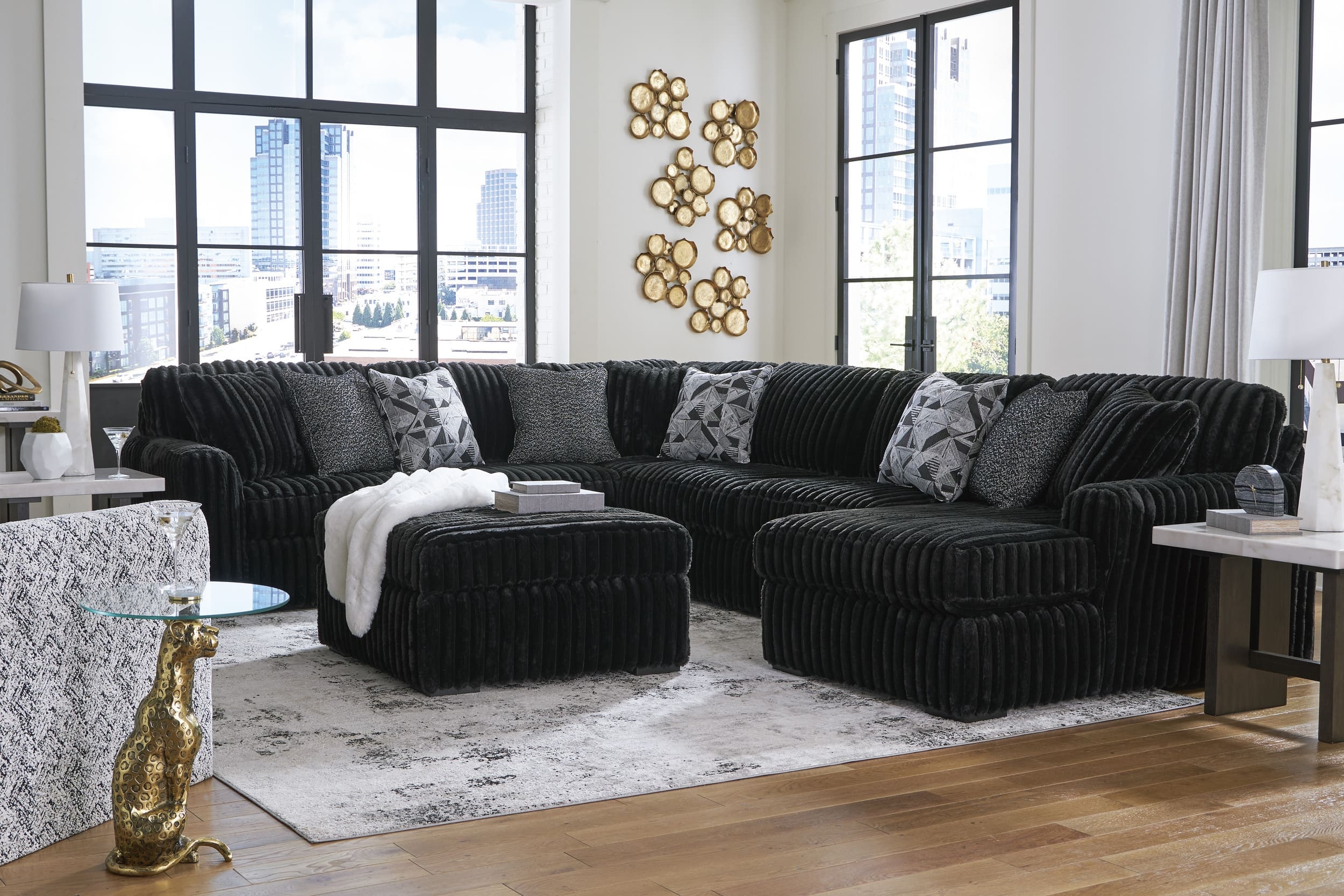Midnight-Madness 4-Piece Polyester U-Shaped Sectional Sofa w/Right Arm Chaise Facing