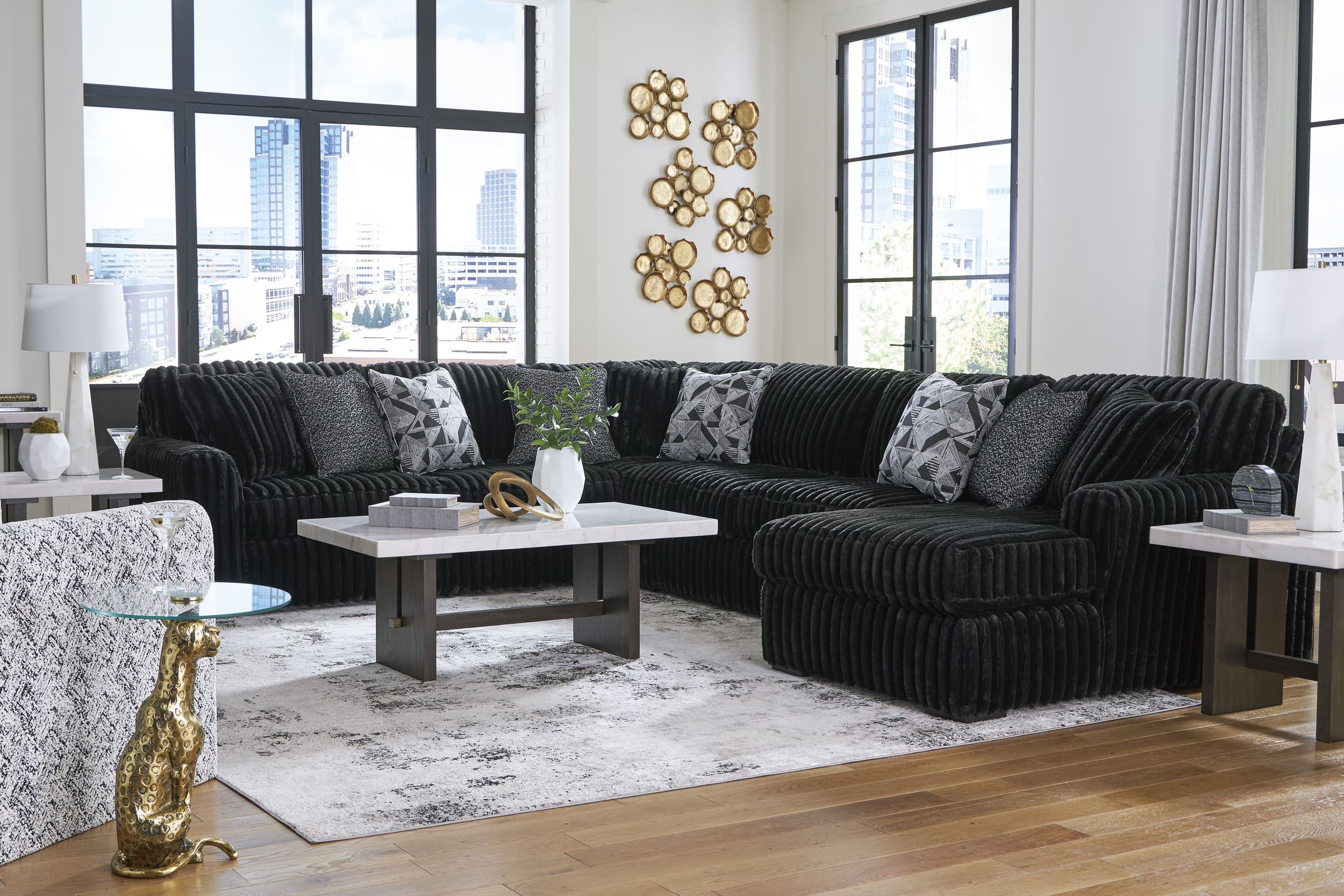 Midnight-Madness 4-Piece Polyester U-Shaped Sectional Sofa w/Right Arm Chaise Facing