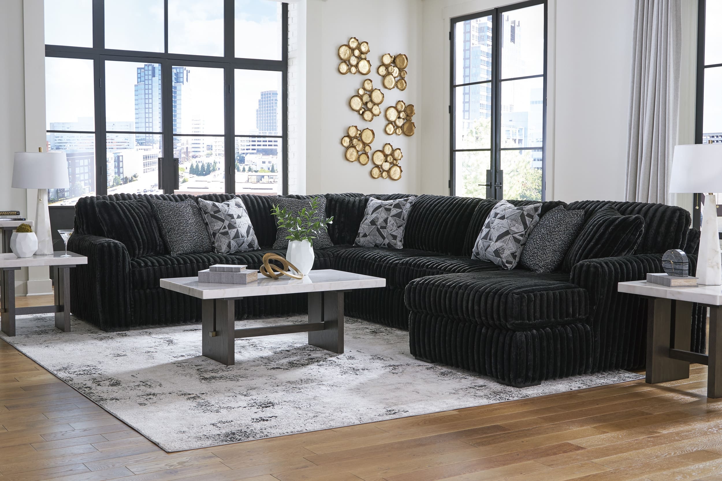 Midnight-Madness 4-Piece Polyester U-Shaped Sectional Sofa w/Right Arm Chaise Facing