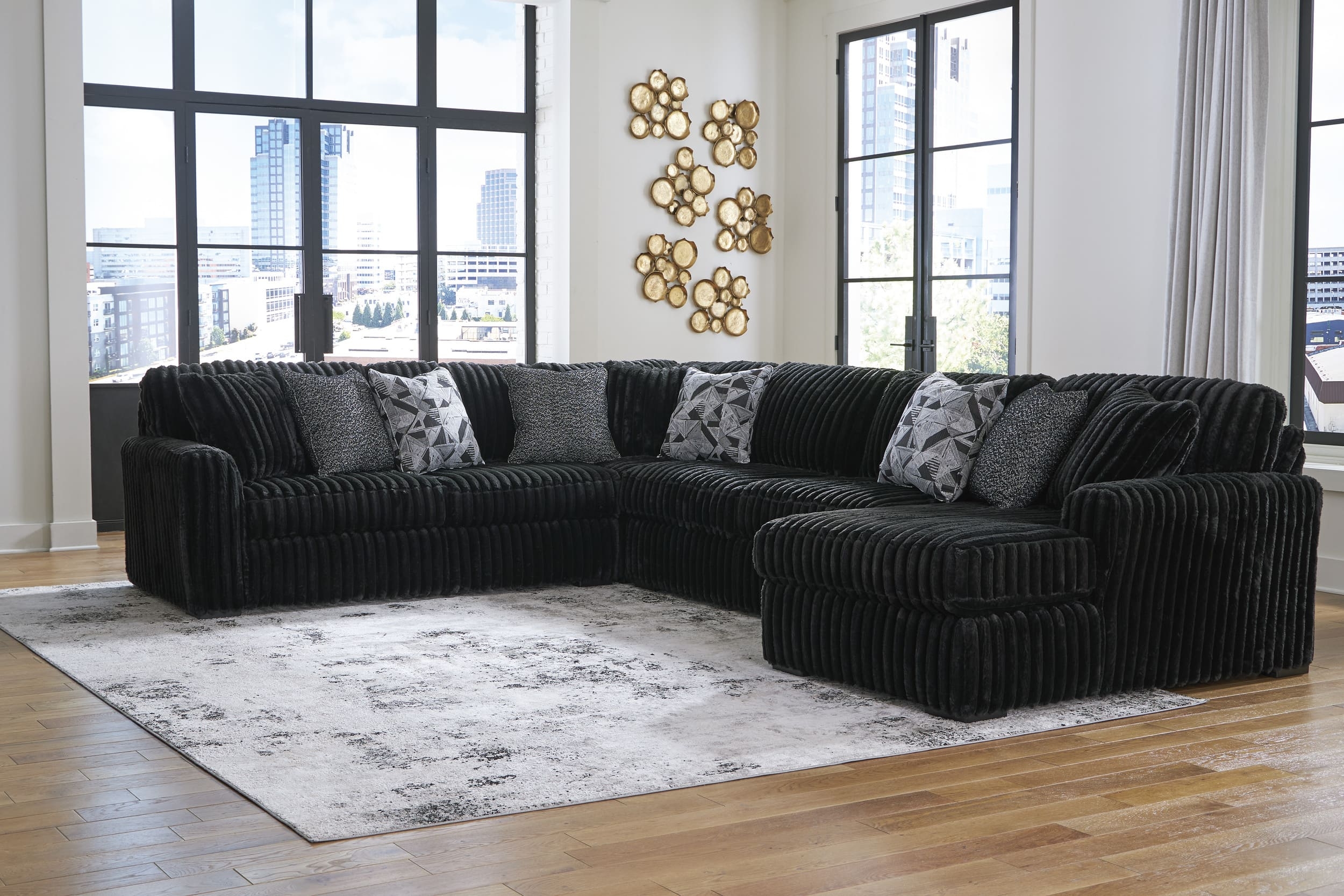 Midnight-Madness 4-Piece Polyester U-Shaped Sectional Sofa w/Right Arm Chaise Facing