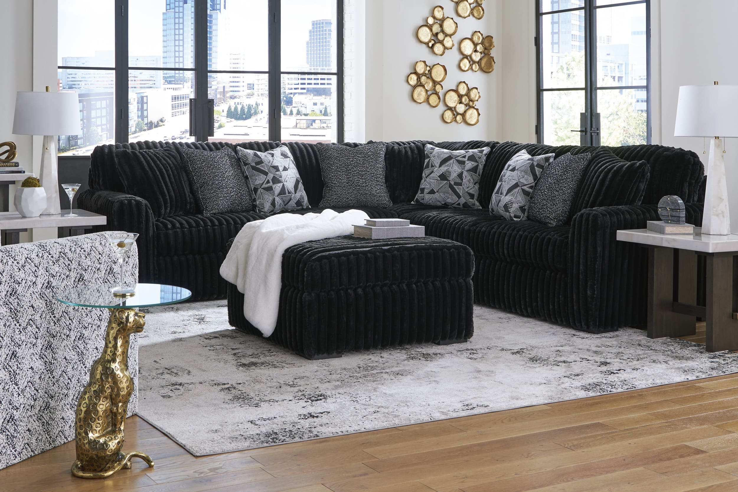 Midnight-Madness 3-Piece Polyester L-Shaped Sectional Sofa