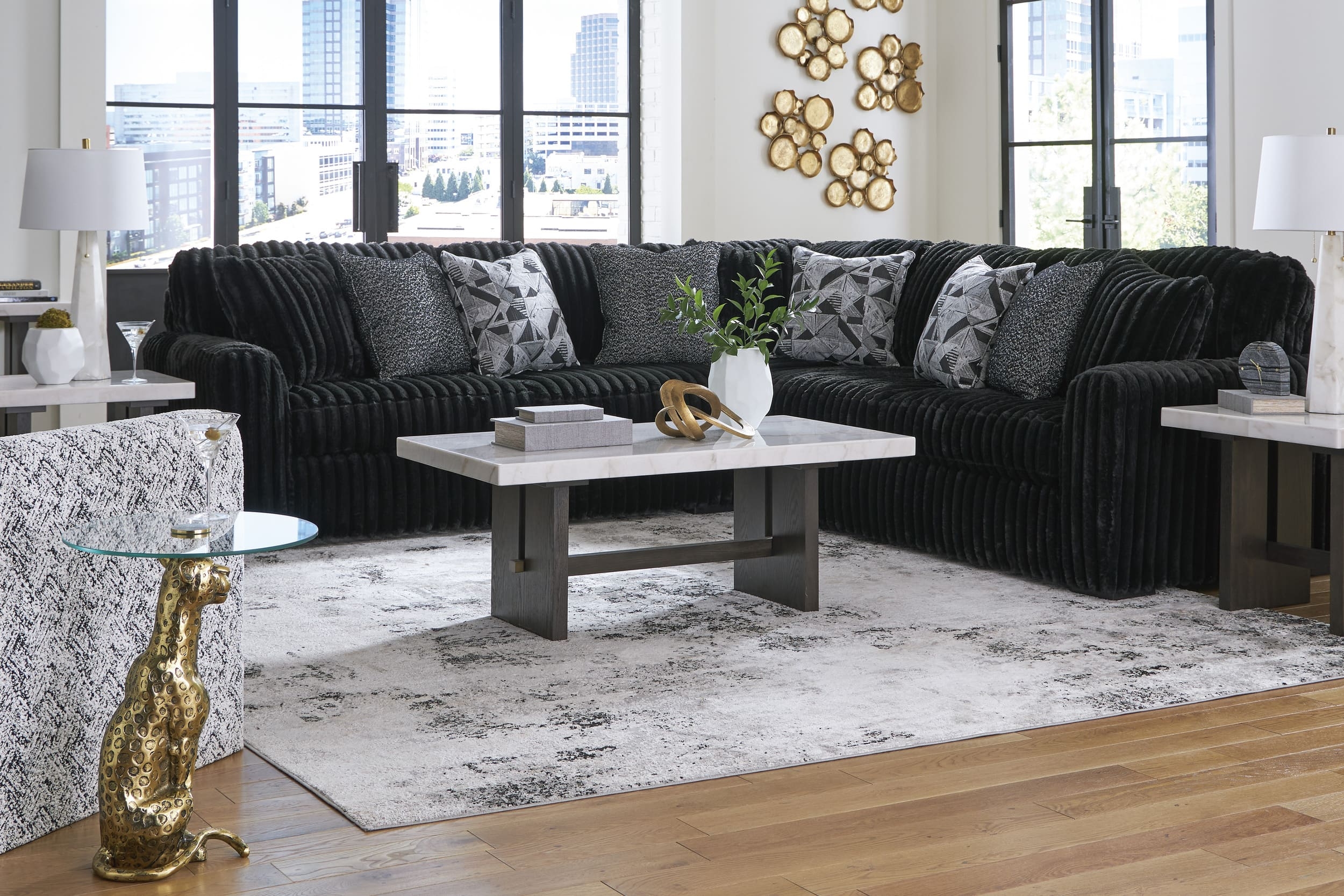 Midnight-Madness 3-Piece Polyester L-Shaped Sectional Sofa