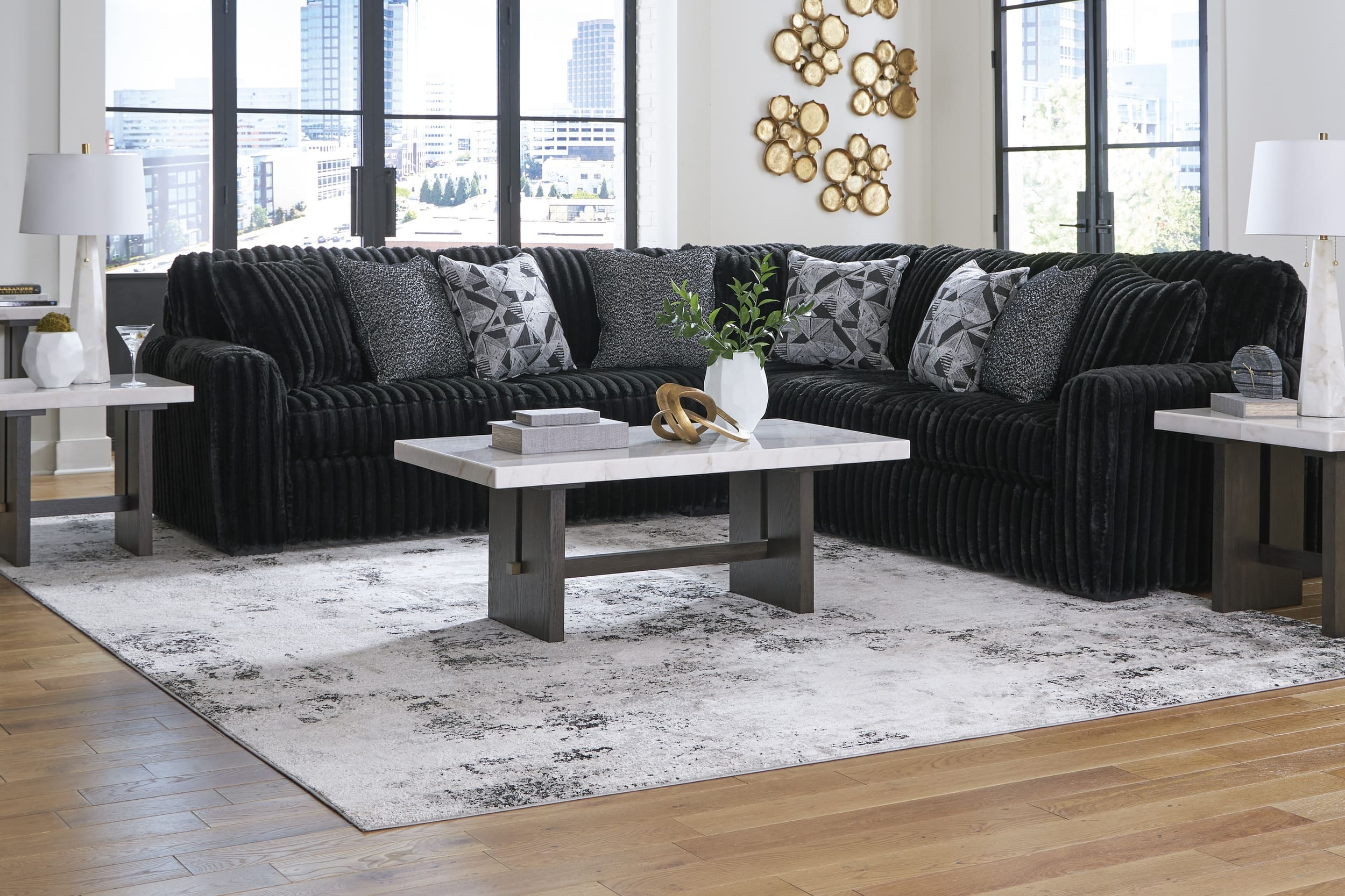 Midnight-Madness 3-Piece Polyester L-Shaped Sectional Sofa
