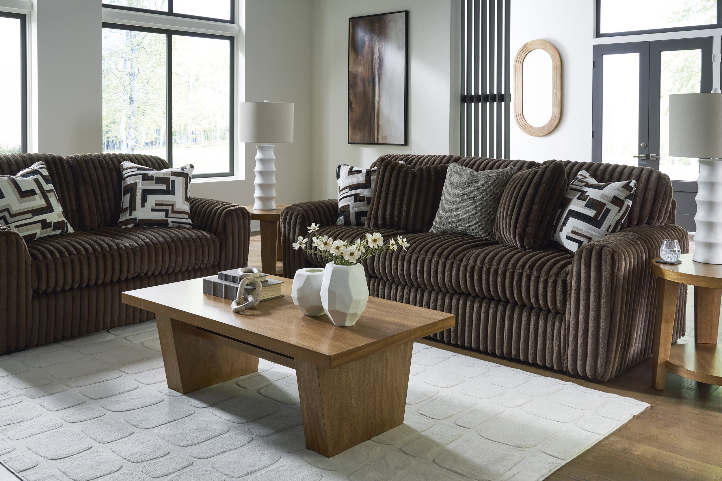Ashley Brown Fabric Sofa & Loveseat