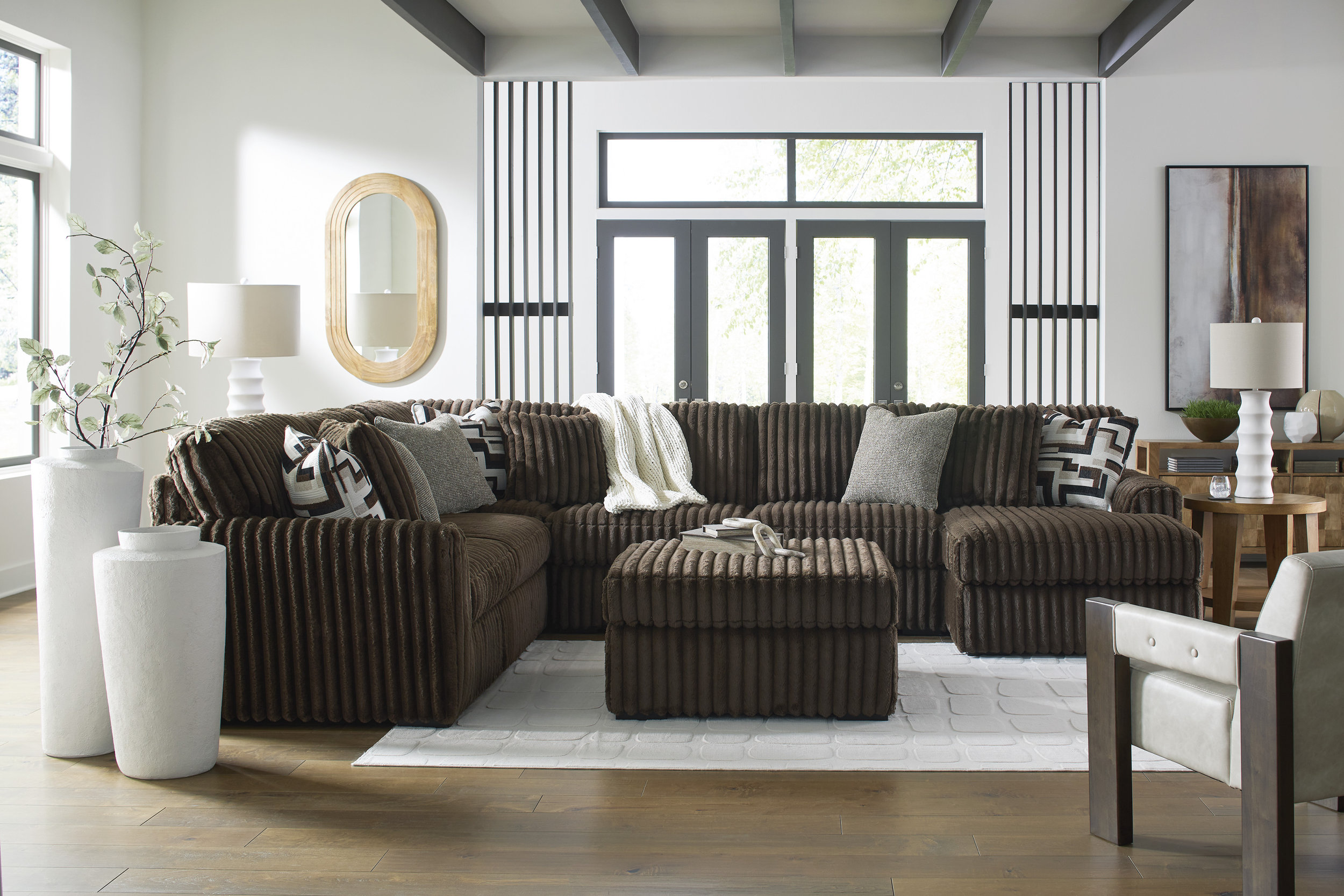 Midnight-Madness 4-Piece U-Shaped Polyester Sectional Sofa w/RAF Chaise
