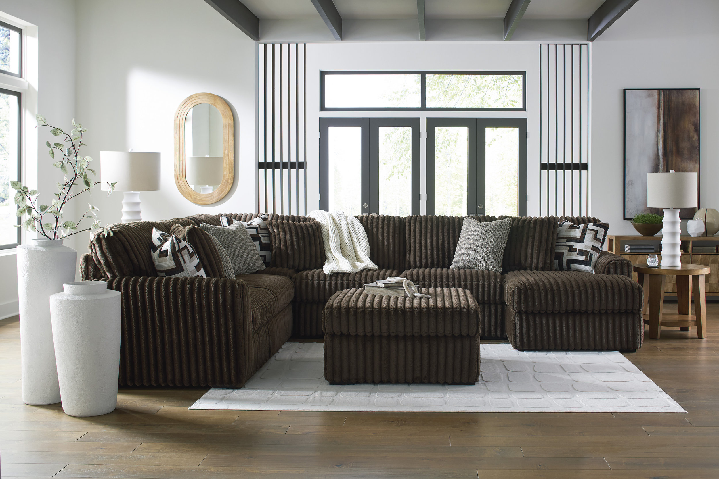Midnight-Madness 4-Piece U-Shaped Polyester Sectional Sofa w/RAF Chaise