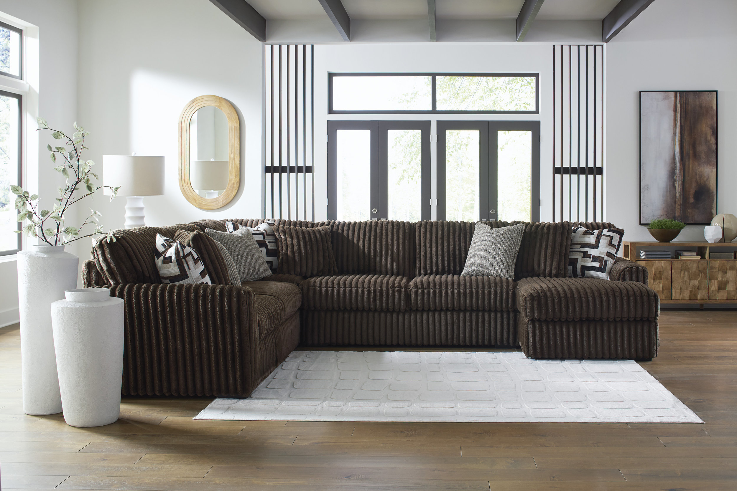 Midnight-Madness 4-Piece U-Shaped Polyester Sectional Sofa w/RAF Chaise