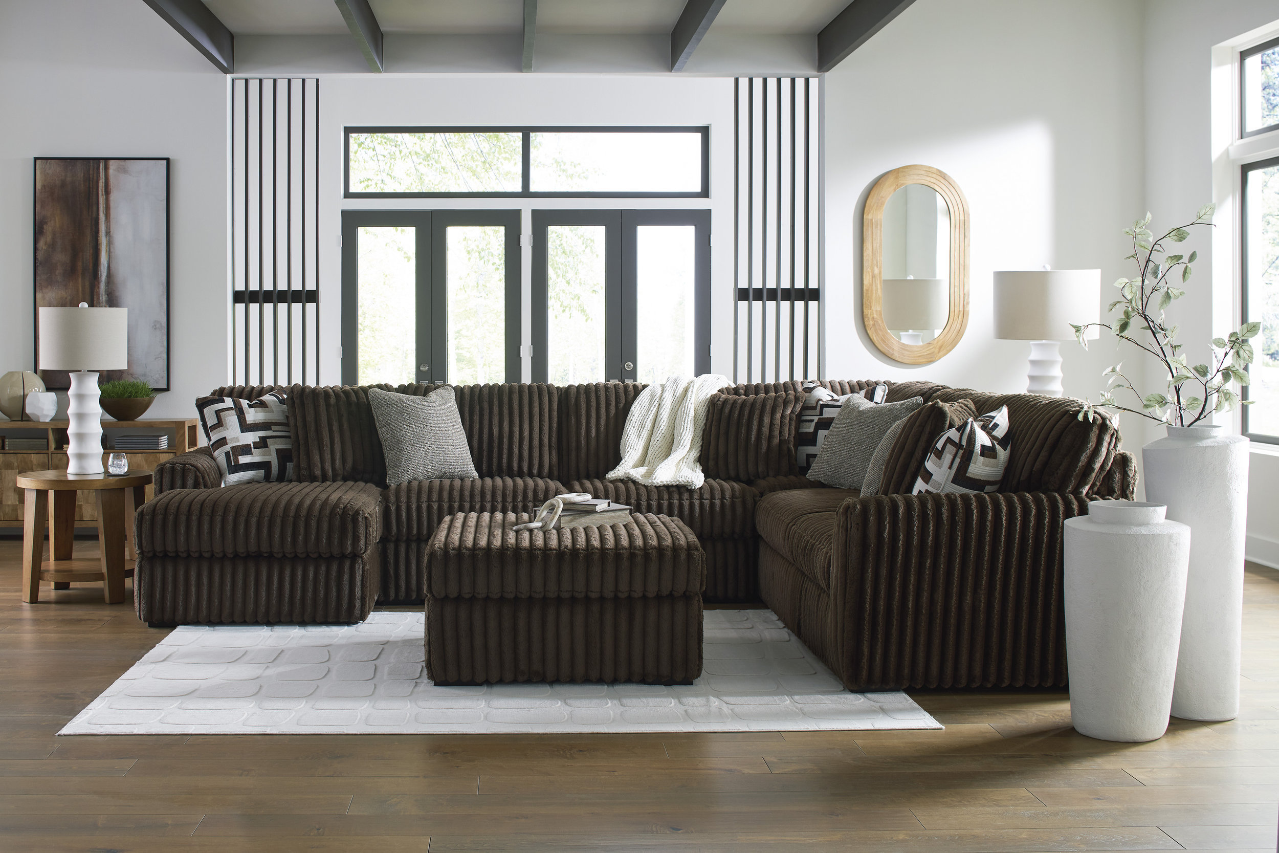 Midnight-Madness 4-Piece U-Shaped Polyester Sectional Sofa w/LAF Chaise